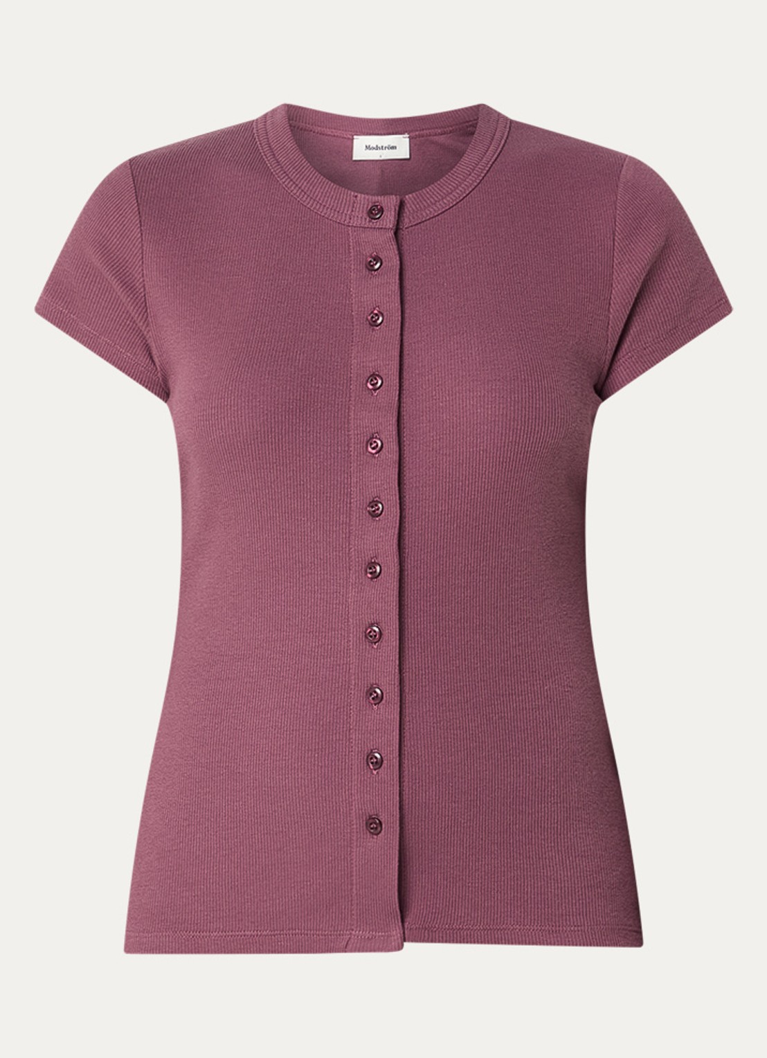 Modström Vilson T-shirt met ribstructuur - voorkant 3 aubergine