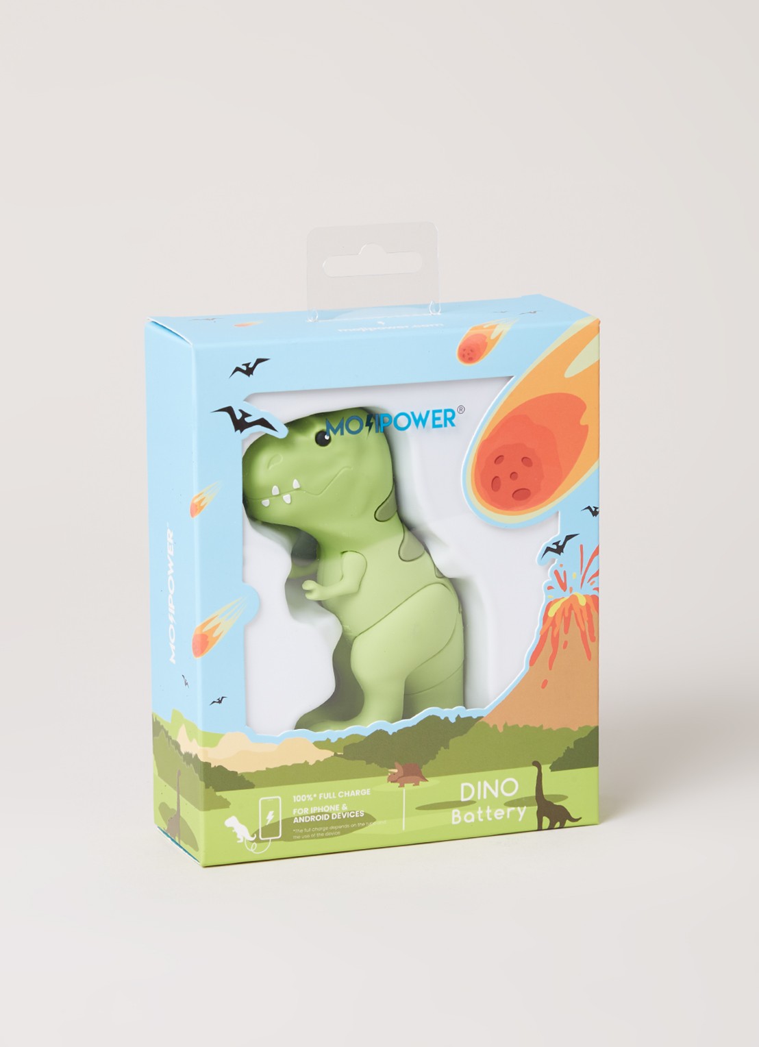 Mojipower Dino powerbank - voorkant 2 lichtgroen