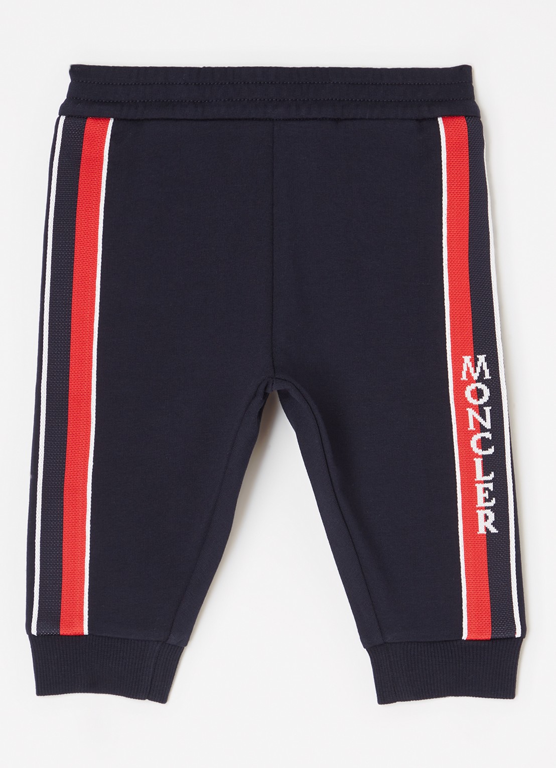 Moncler 80996 tapered fit joggingbroek met logoband - voorkant donkerblauw