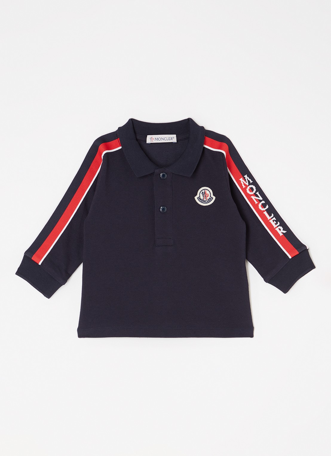 Moncler 8496F polo van pique katoen met logo - voorkant donkerblauw