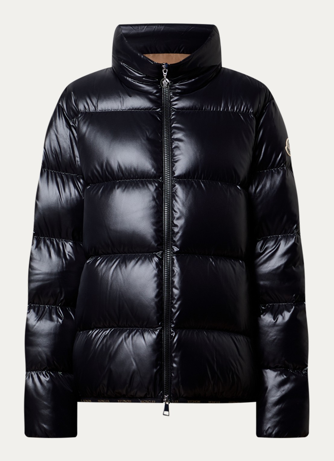 Moncler Abbadia puffer jack met donsvulling en ritszakken - voorkant zwart