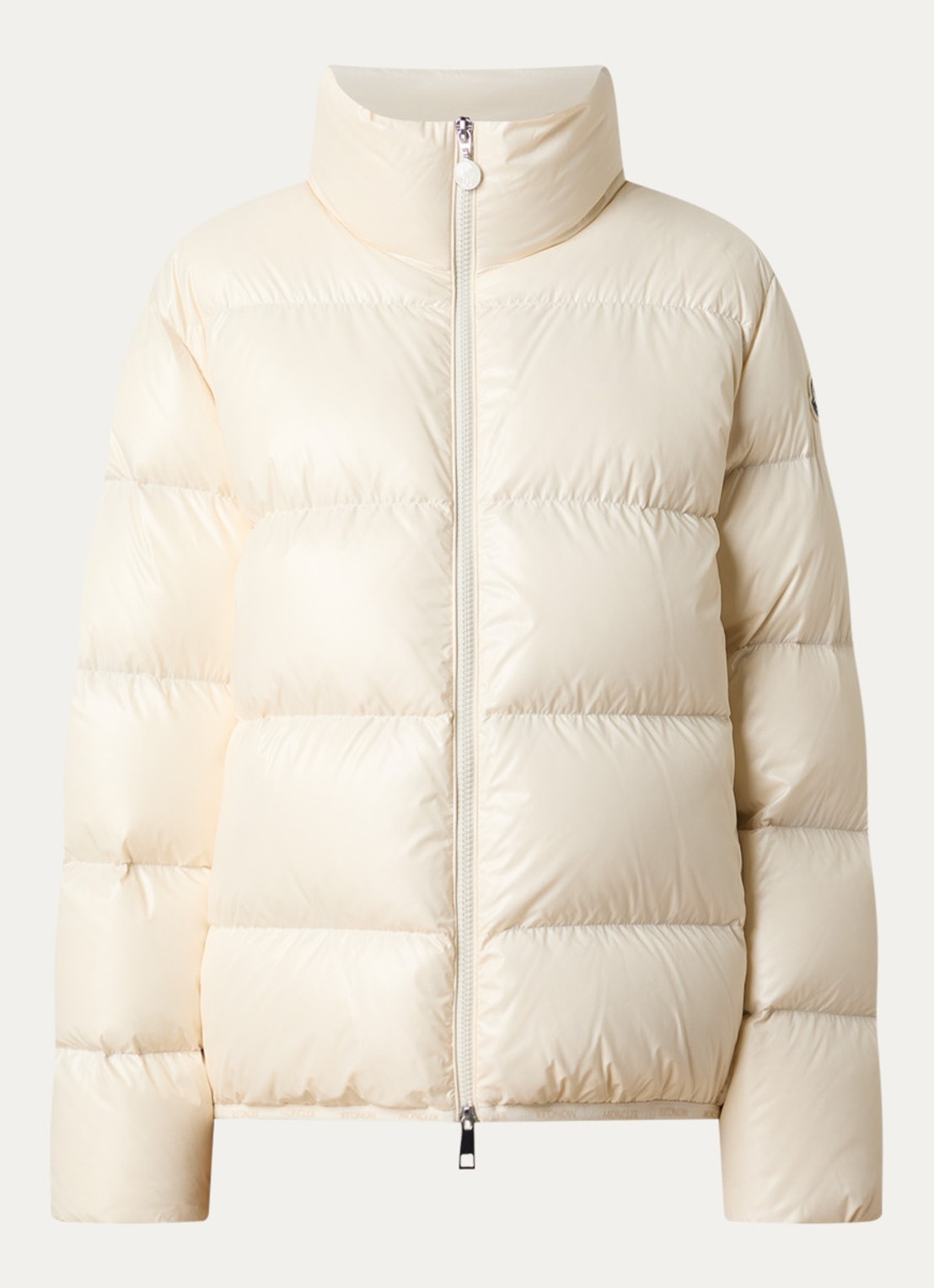 Moncler Abbadia puffer jack met donsvulling en ritszakken - voorkant beige