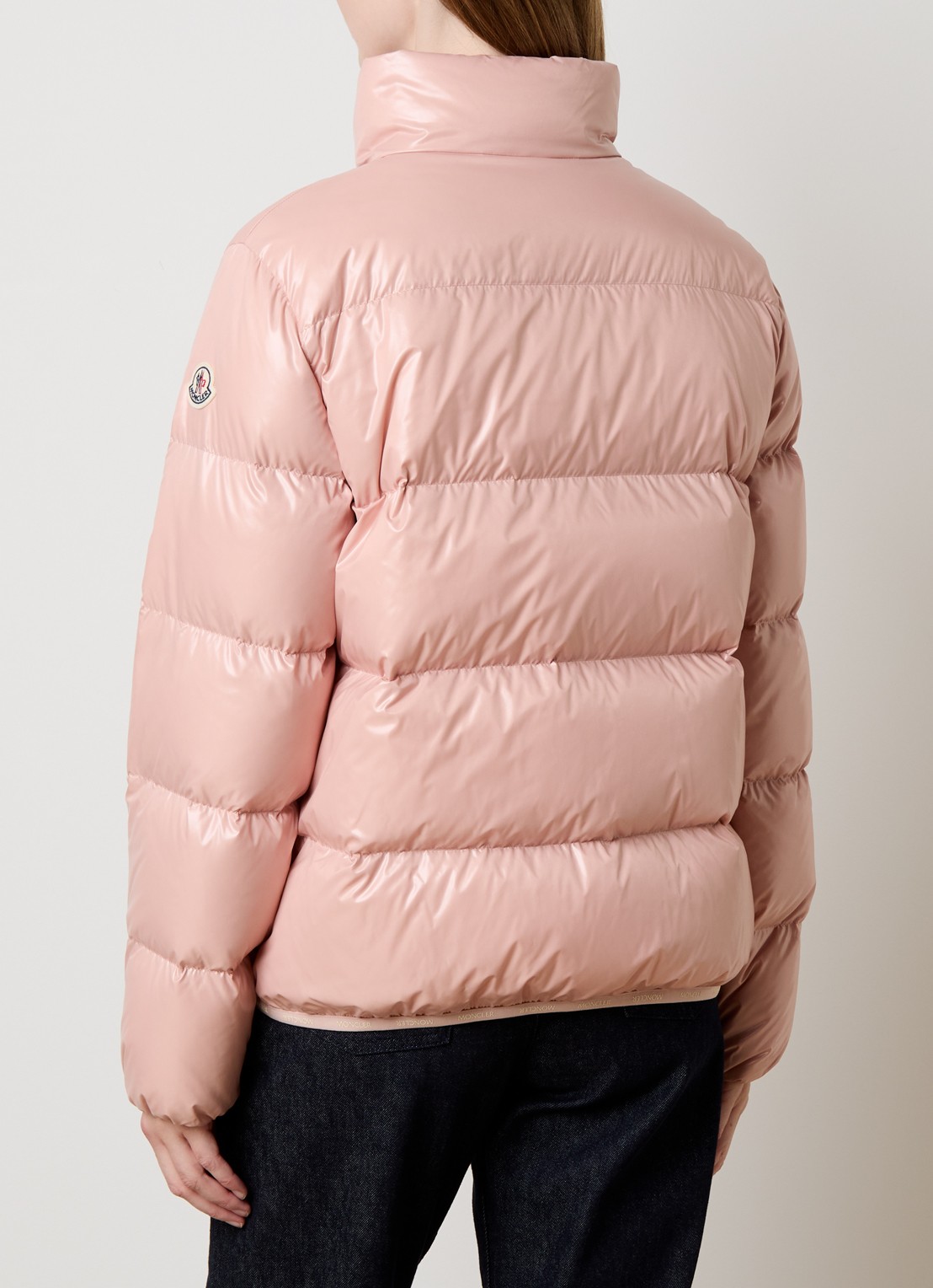 Moncler Abbadia puffer jack met glanzende finish en logo - achterkant 6 oudroze