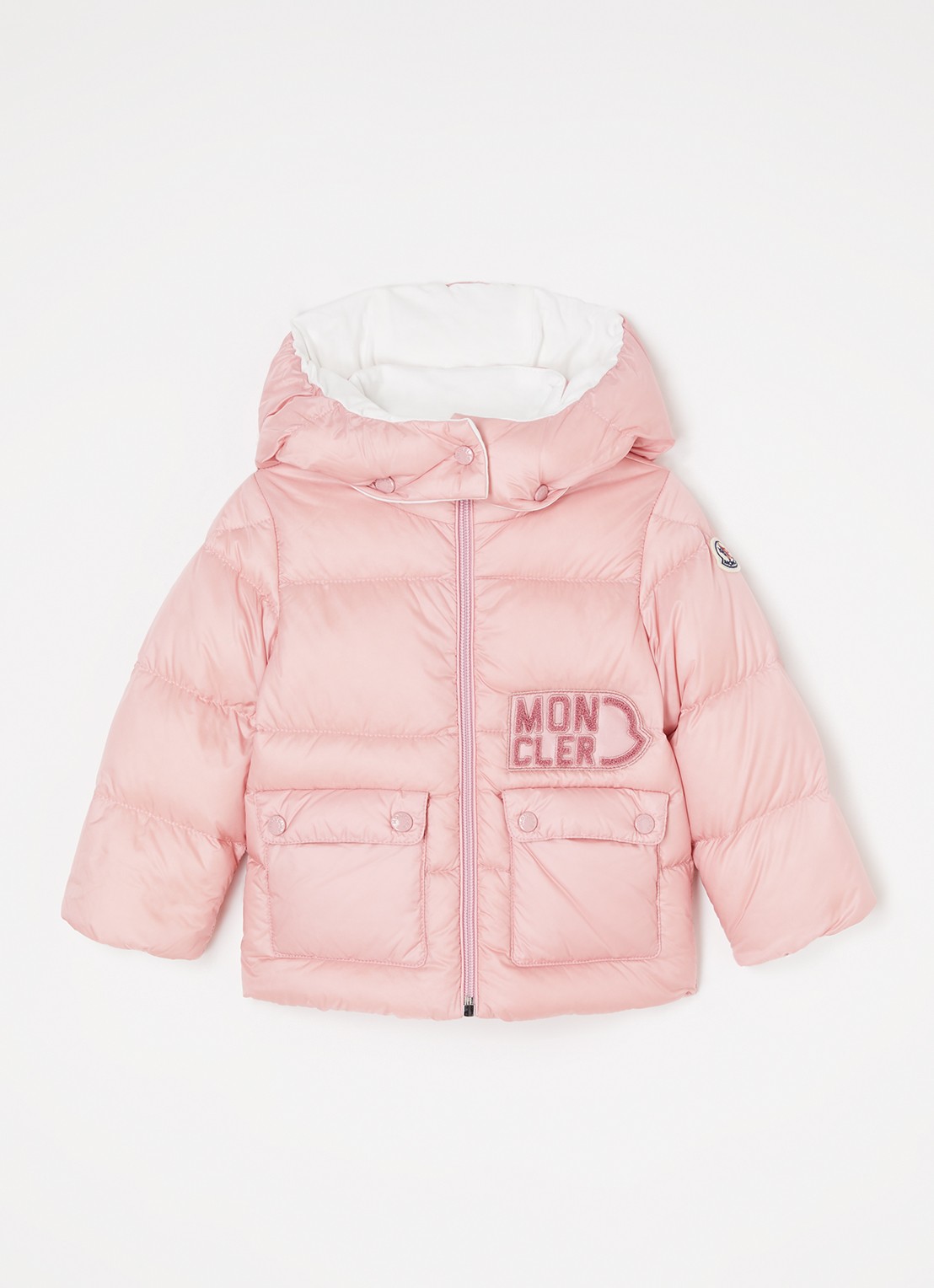 Moncler Abbaye puffer jack met donsvulling en afneembare capuchon  - voorkant 2 oudroze