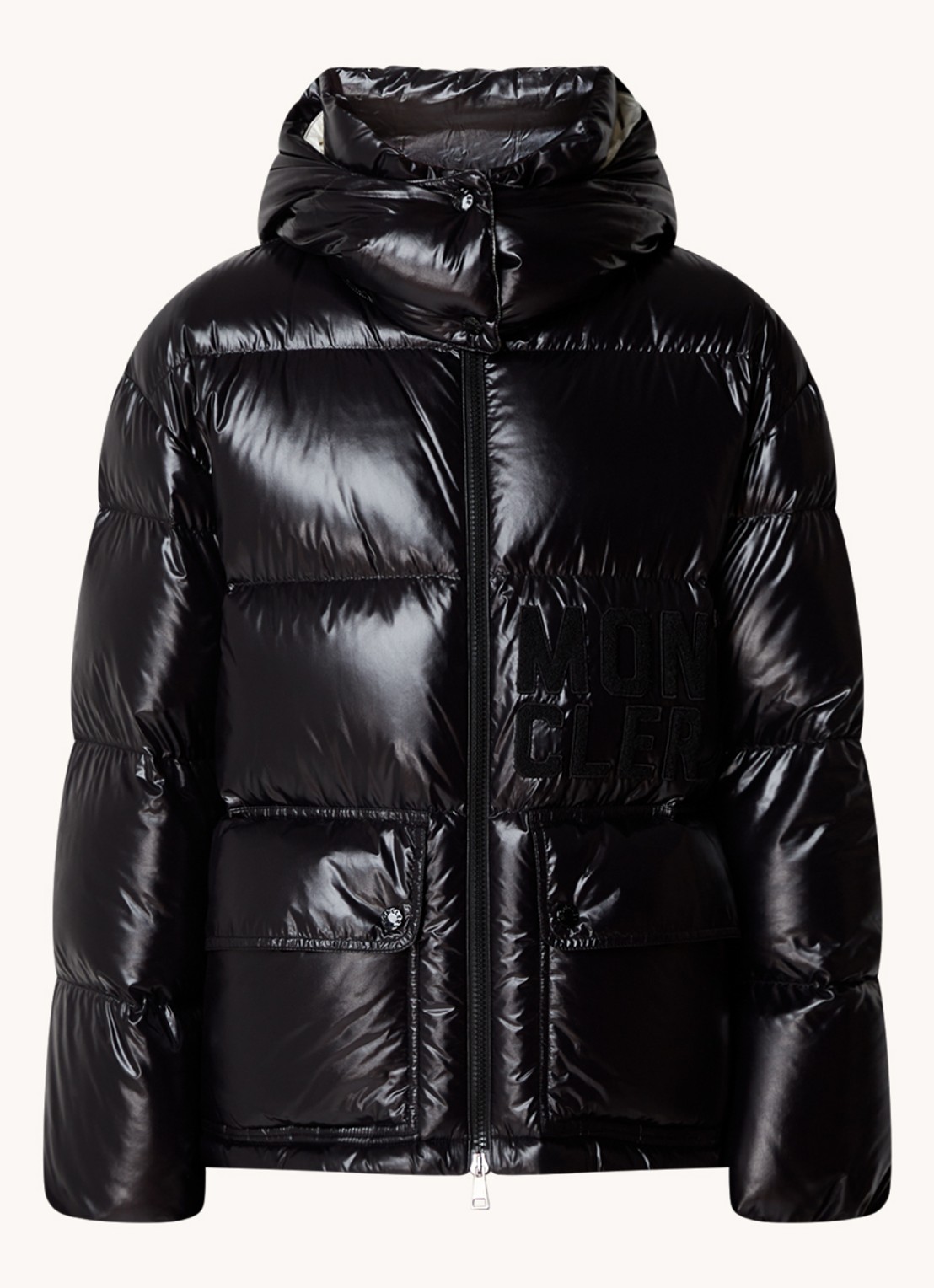 Moncler Abbaye puffer jack met donsvulling en logoborduring - voorkant zwart