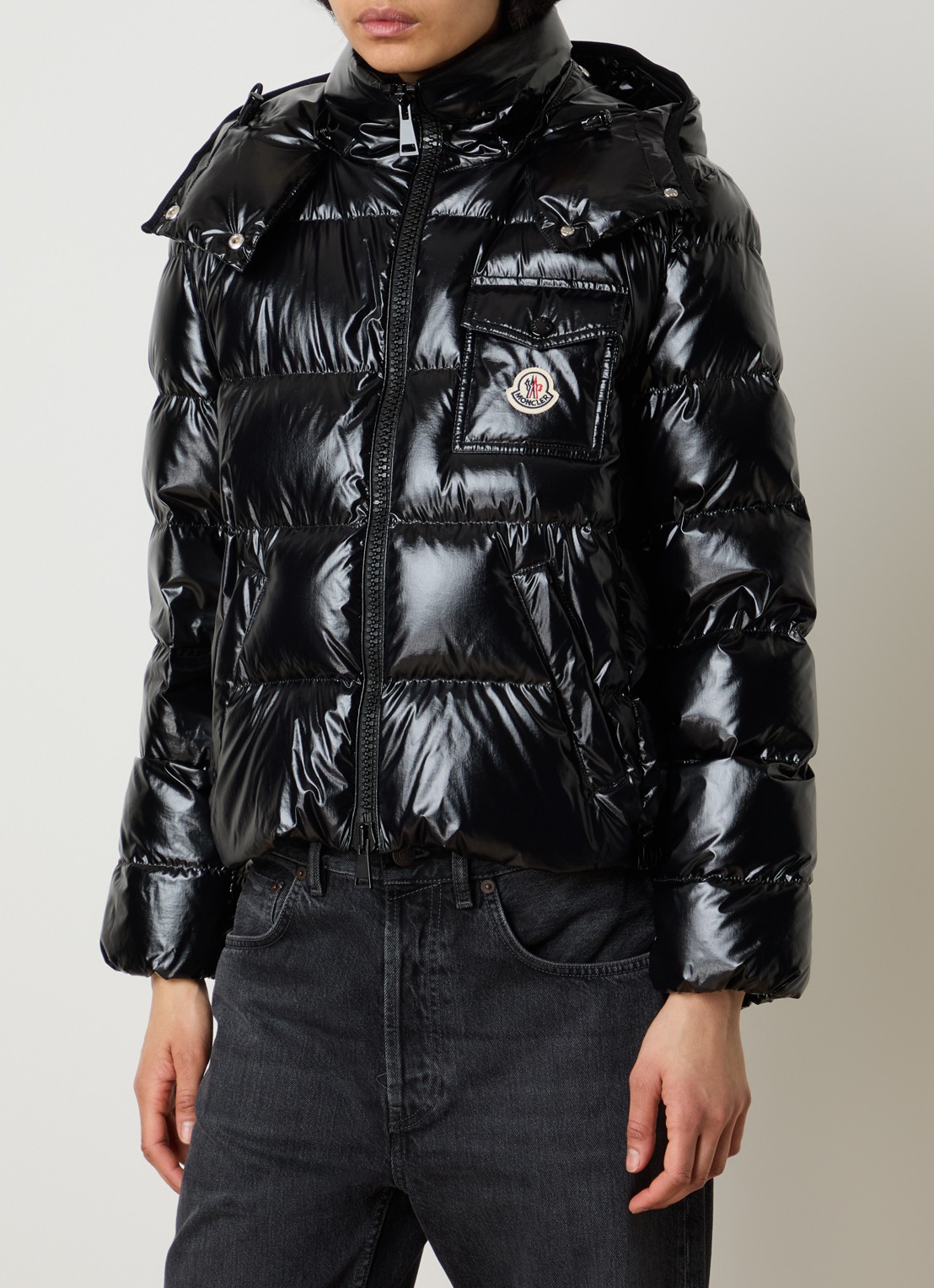 Moncler Andro pufferjack met donsvulling en afneembare capuchon - detail 2 zwart