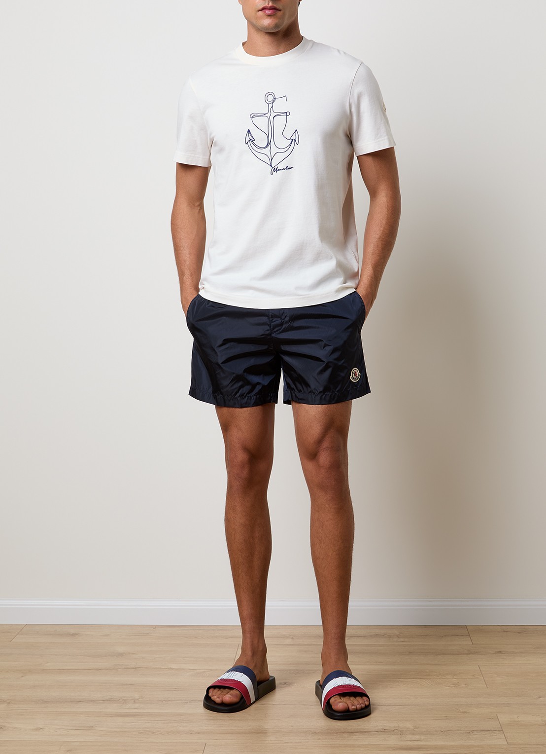 Moncler Archivio zwemshorts met logo en steekzakken - voorkant 5 donkerblauw