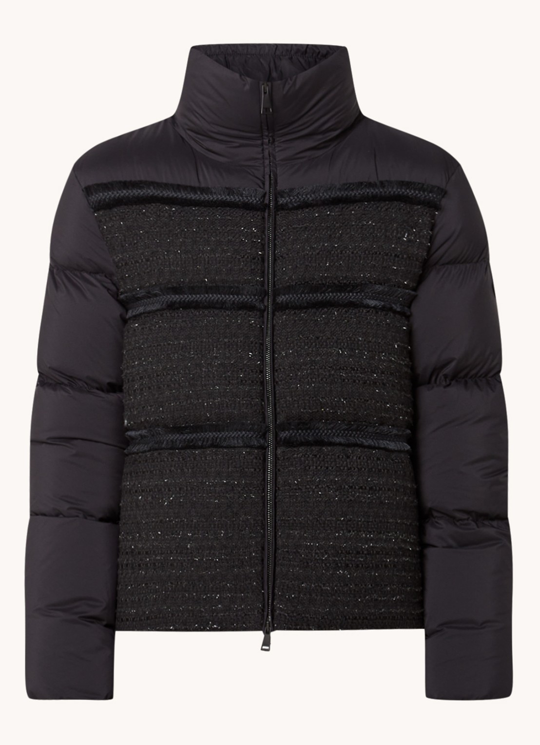 Moncler Aucun puffer jack met donsvulling en tweed-look - voorkant 3 zwart