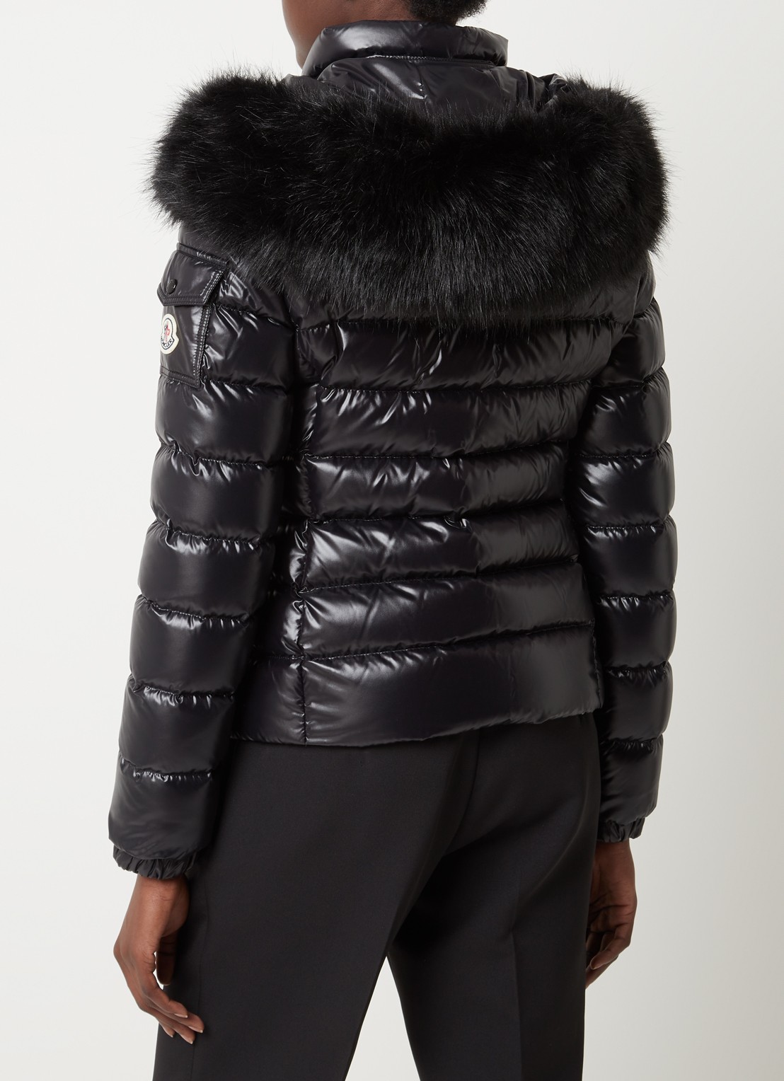 Moncler Badyf puffer jack met donsvulling en afneembare imitatiebontkraag - achterkant zwart