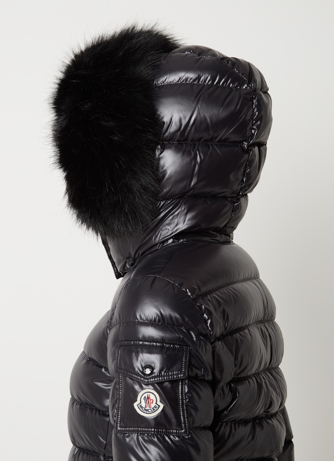 Moncler Badyf puffer jack met donsvulling en afneembare imitatiebontkraag - detail 3 zwart