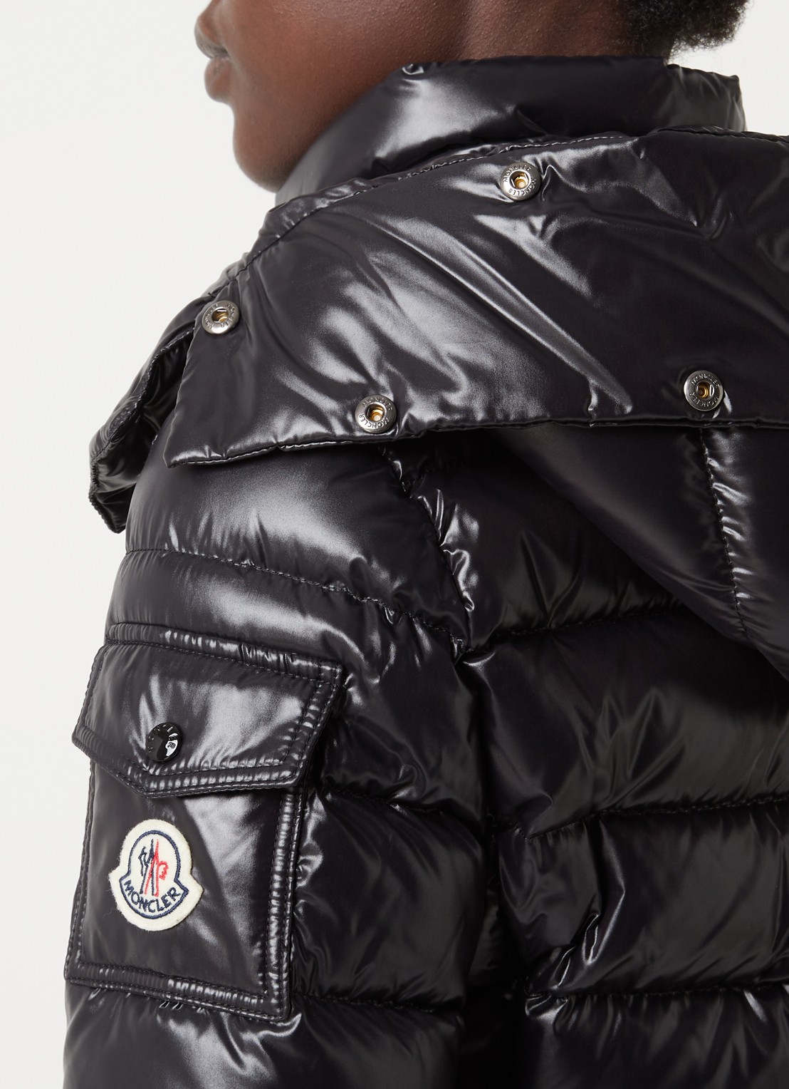 Moncler Badyf puffer jack met donsvulling en afneembare imitatiebontkraag - detail 4 zwart