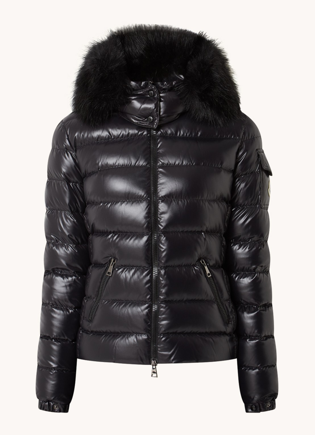 Moncler Badyf puffer jack met donsvulling en afneembare imitatiebontkraag - voorkant 5 zwart