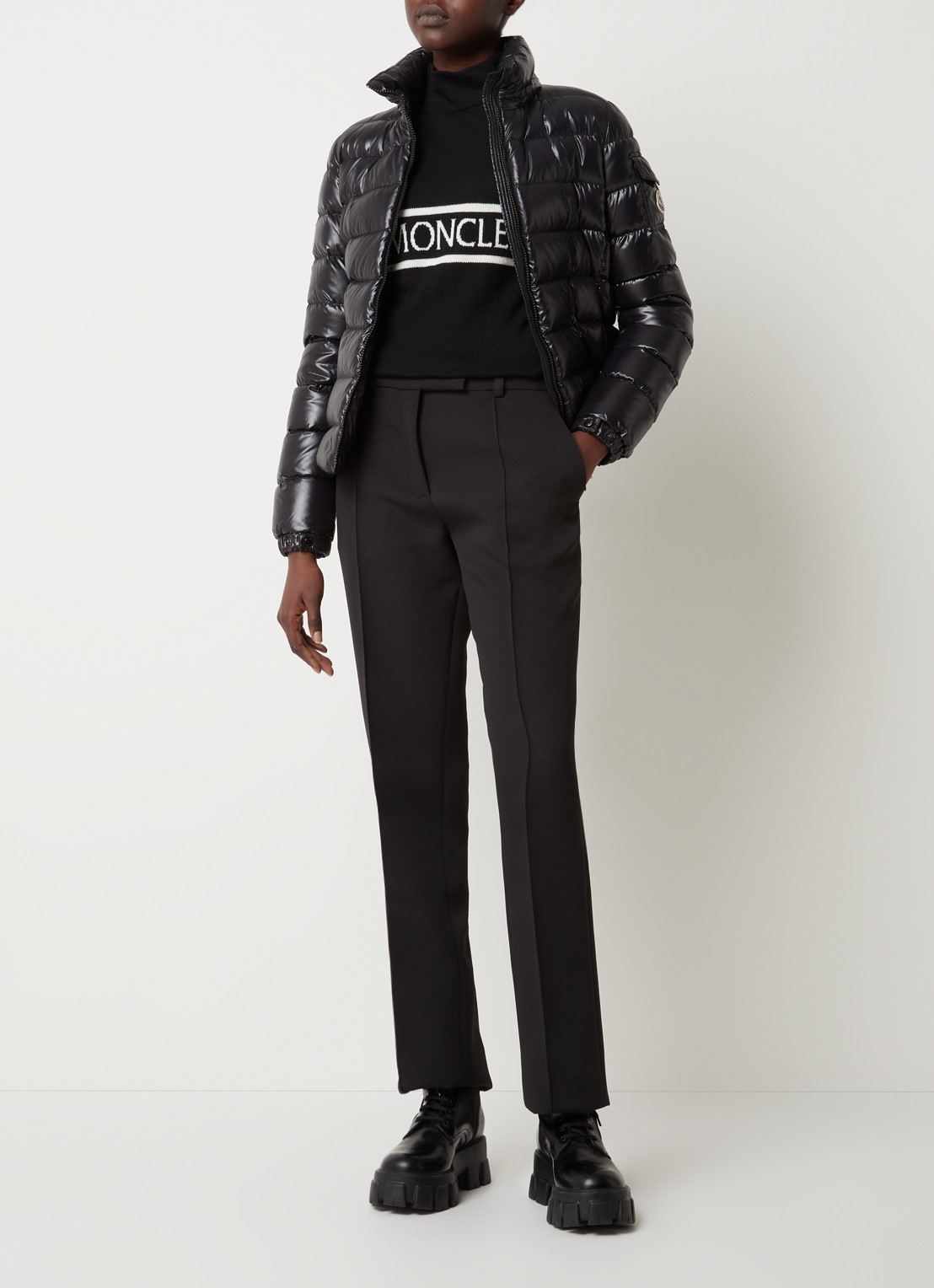 Moncler Badyf puffer jack met donsvulling en afneembare imitatiebontkraag - voorkant 6 zwart