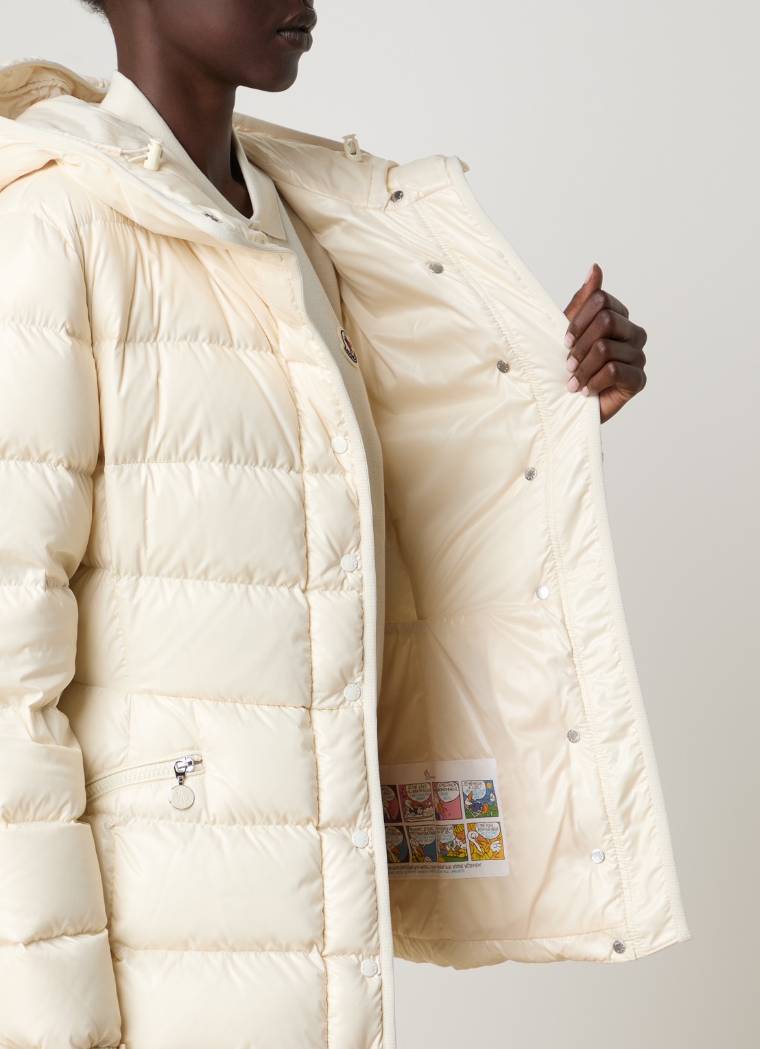Moncler Barante gewatteerd jack met donsvulling en capuchon - detail 3 creme