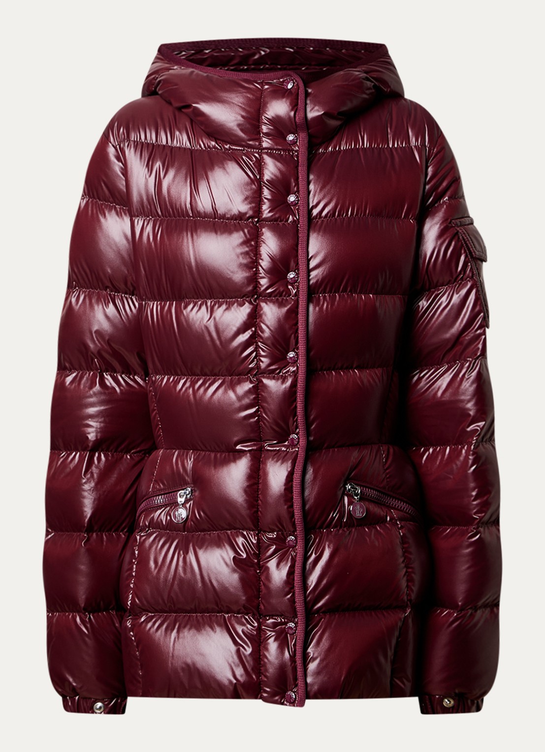 Moncler Barante gewatteerd jack met donsvulling en capuchon - voorkant bordeauxrood