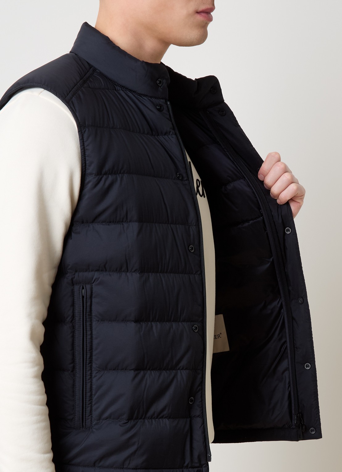 Moncler Barthe gewatteerde bodywarmer met donsvulling en logo - detail 5 donkerblauw