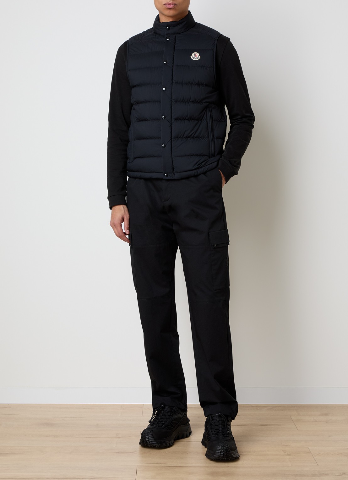 Moncler Barthe gewatteerde bodywarmer met donsvulling en logo - voorkant 3 zwart