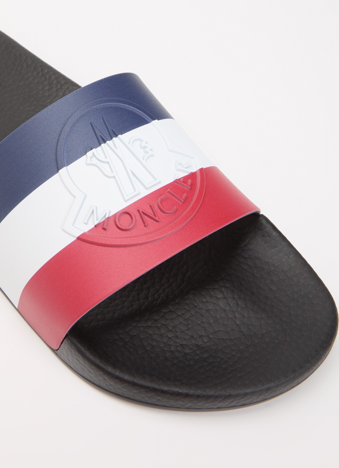 Moncler Basile slipper met streepprint en logo - detail 7 zwart