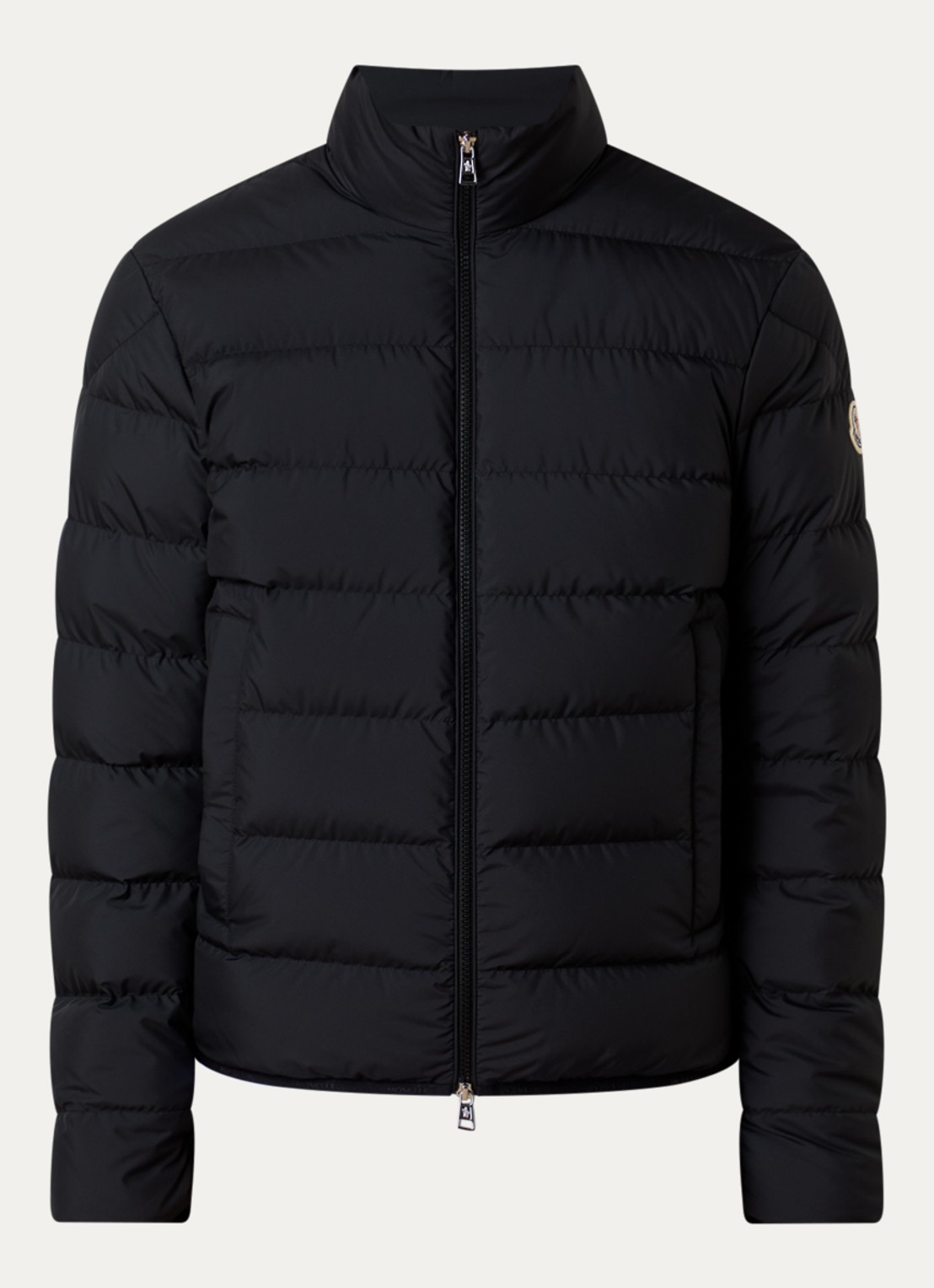 Moncler Baudinet puffer jack met donsvulling en logo - voorkant 4 zwart