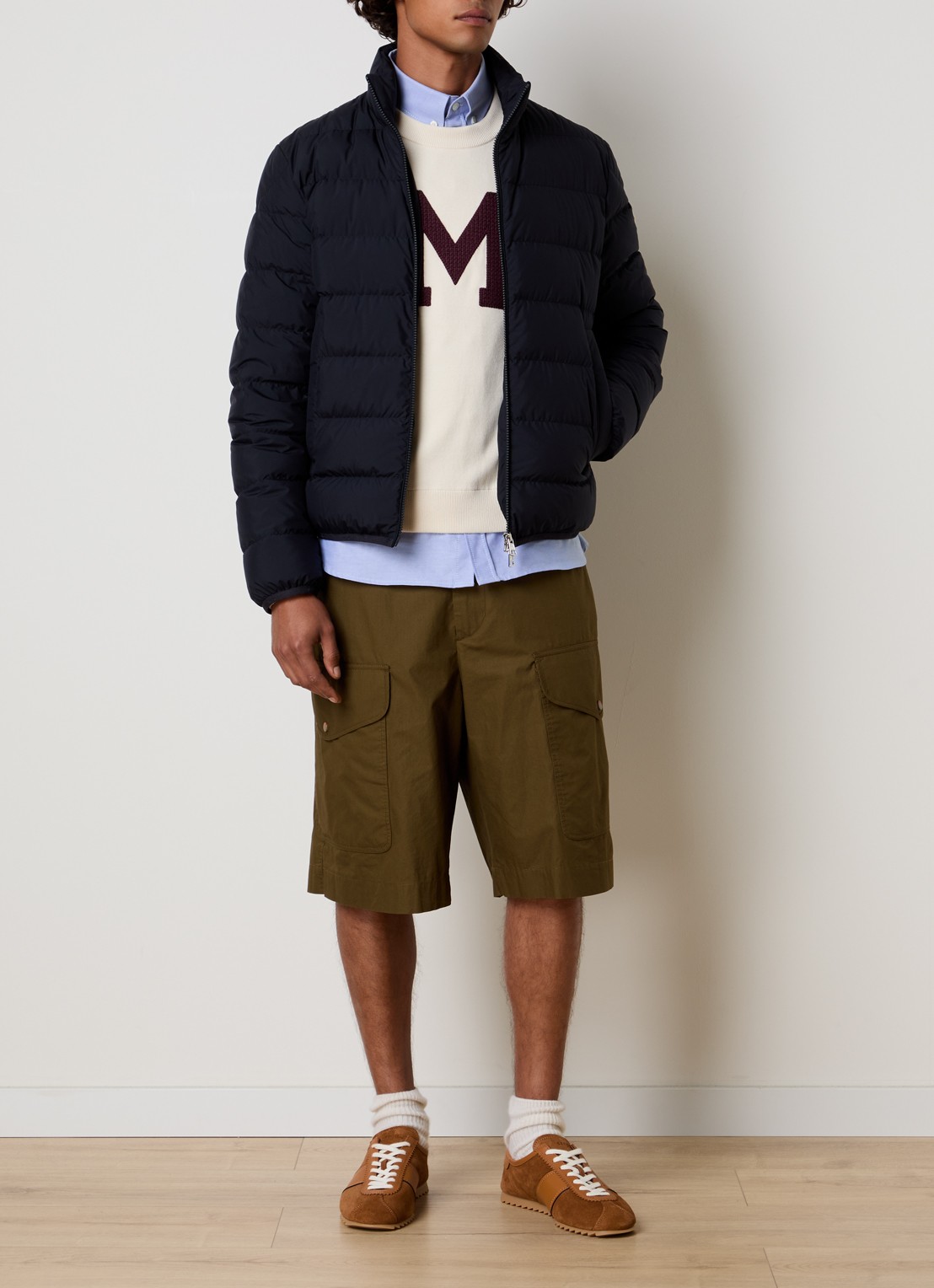 Moncler Baudinet puffer jack met donsvulling en logo - voorkant 3 donkerblauw