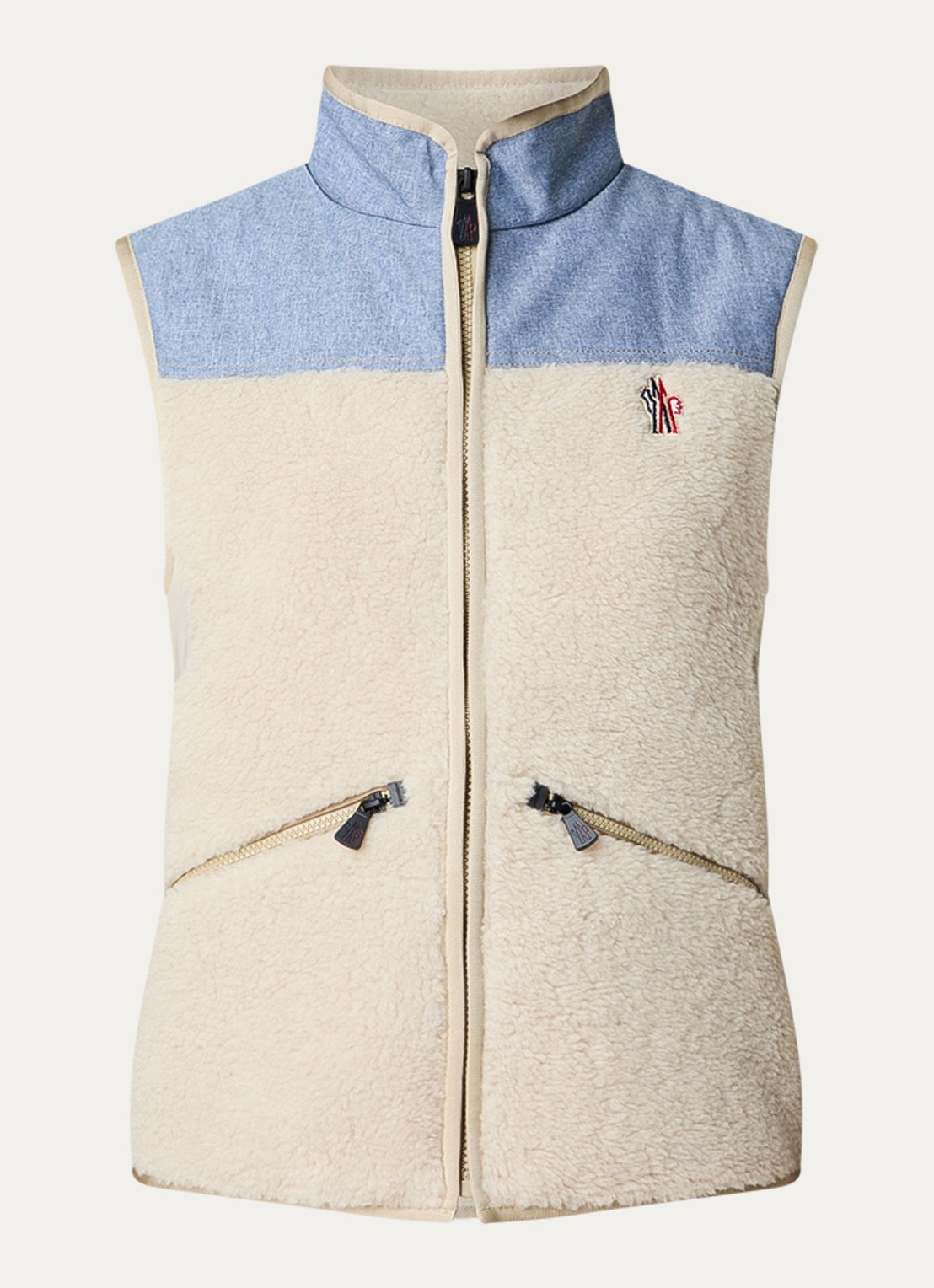 Moncler Bodywarmer van teddy met ritszakken - voorkant 2 beige