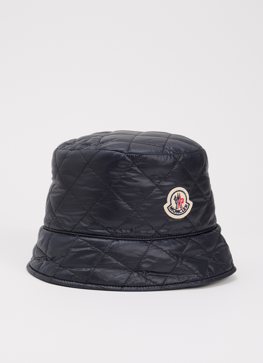 Moncler Bucket hoed met logo en quilt patroon - voorkant donkerblauw