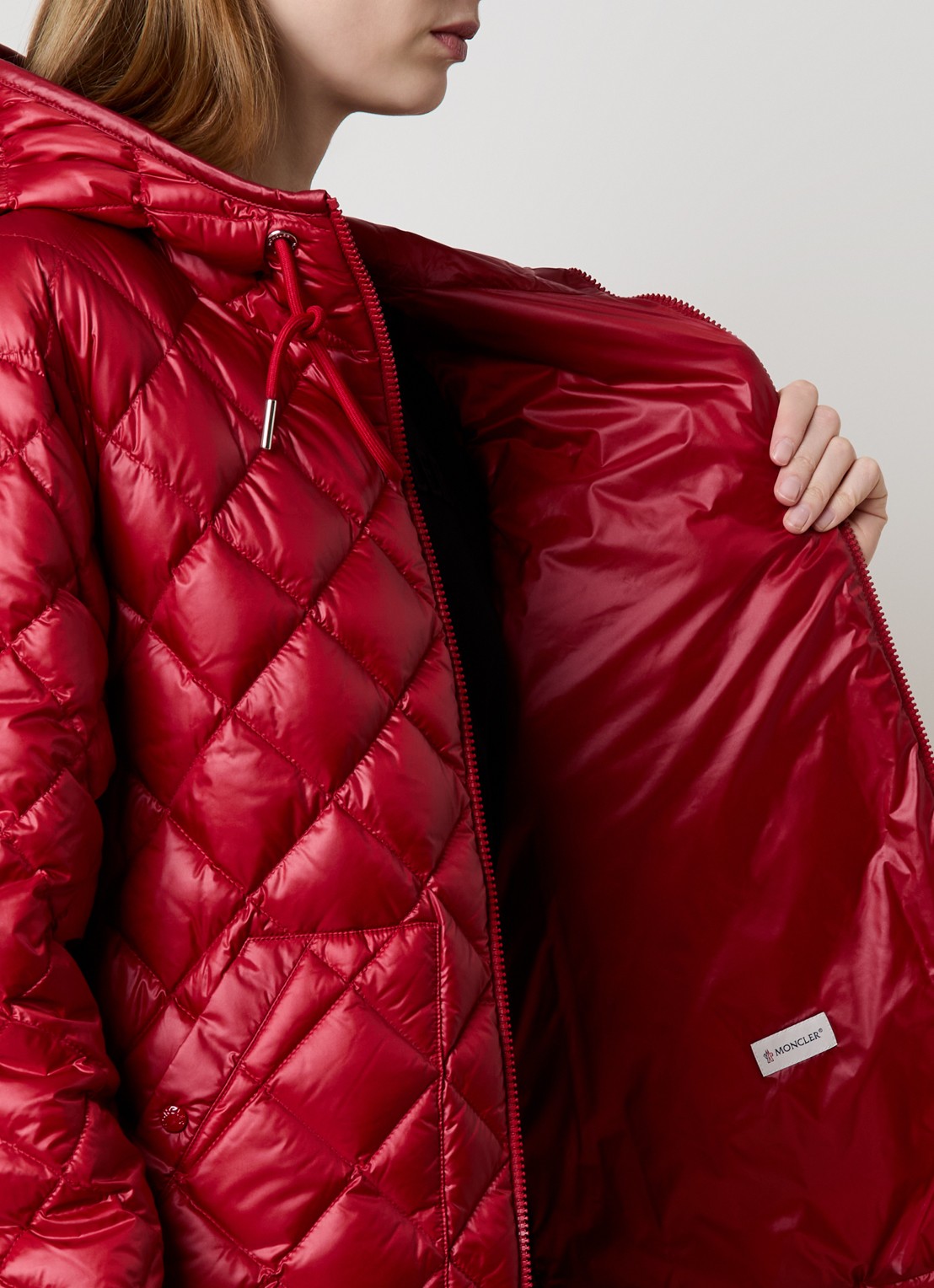 Moncler Camicia gewatteerde jas met donsvulling en quilt patroon - detail 5 kersenrood