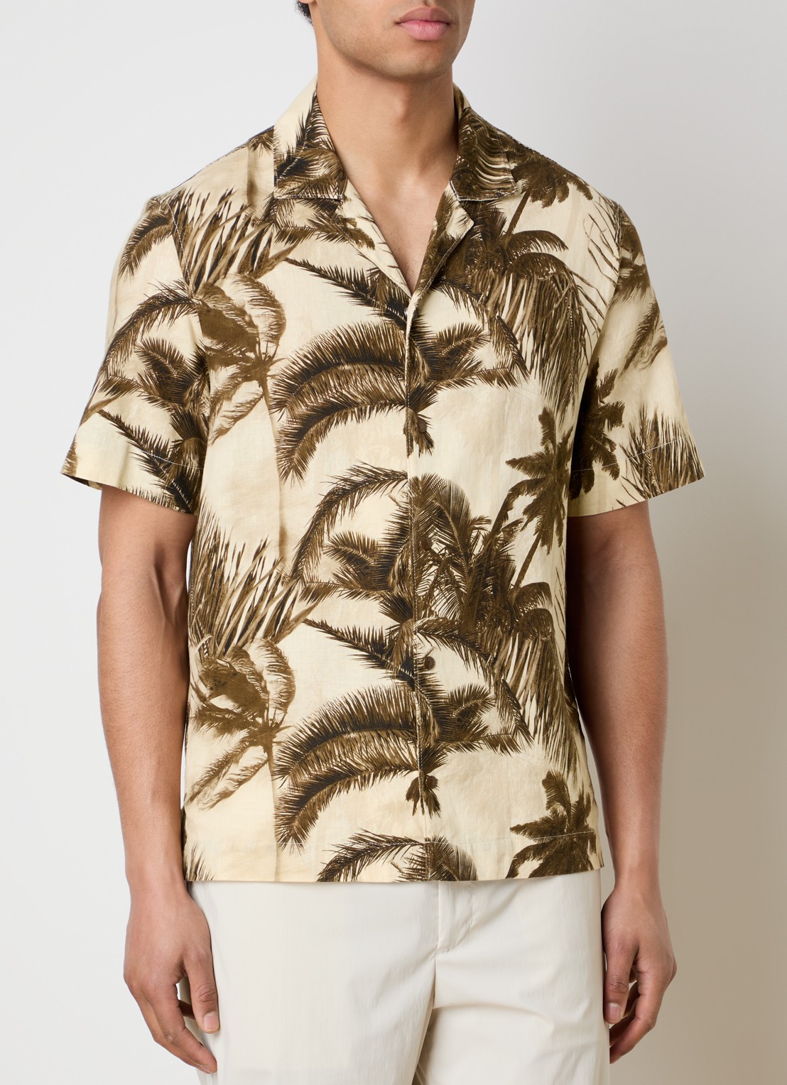 Moncler Camicia regular fit overhemd in linnenblend met bladprint - detail 4 beige