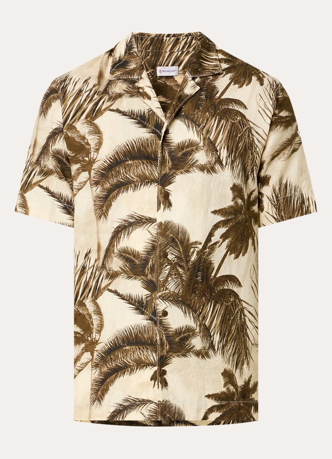 Moncler Camicia regular fit overhemd in linnenblend met bladprint - voorkant beige
