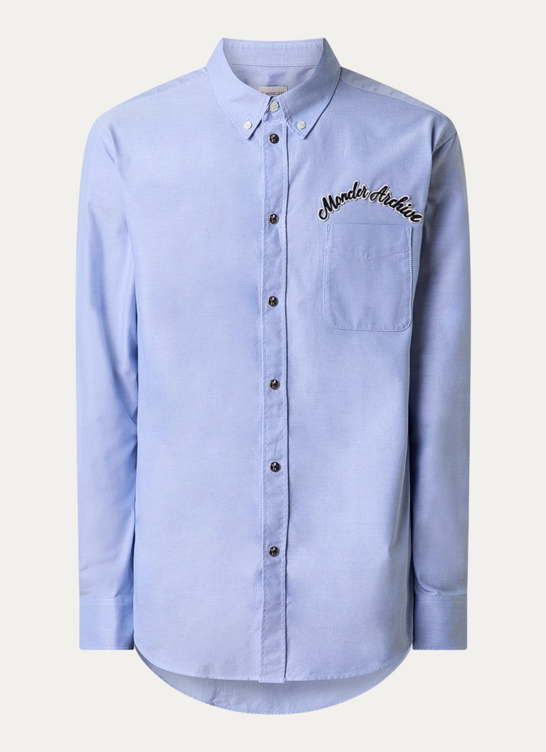 Moncler Camicia regular fit overhemd met logoborduring - voorkant lichtblauw