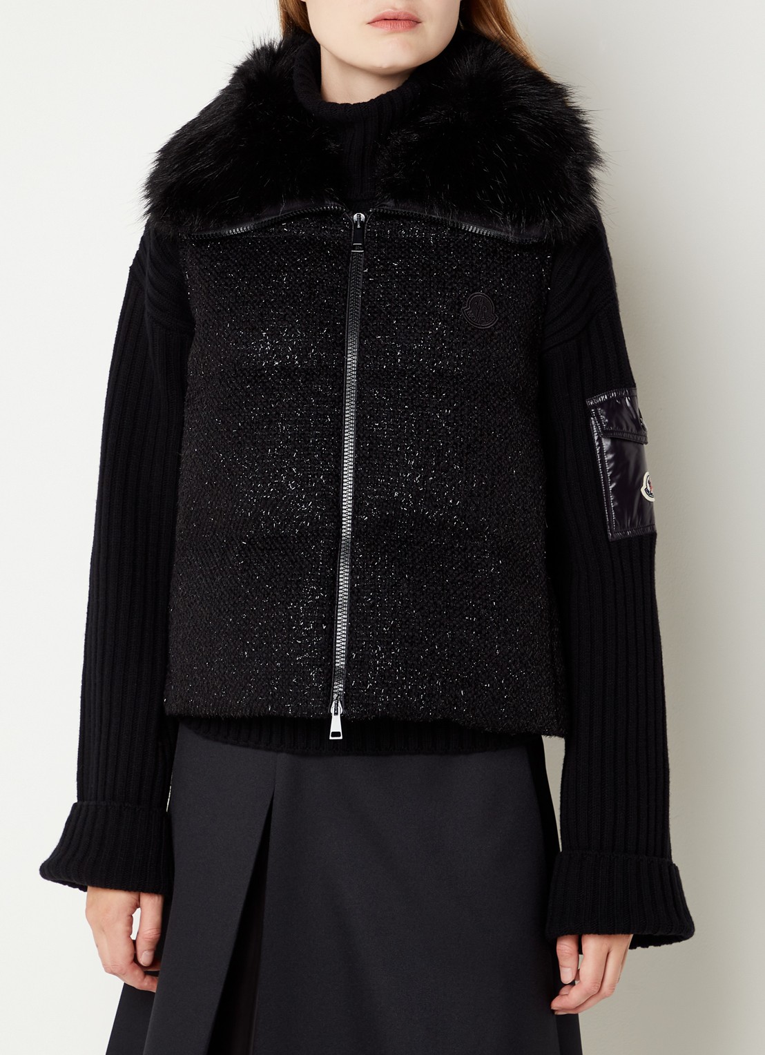 Moncler Carrelet gewatteerde bodywarmer met donsvulling en imitatiebontkraag - detail 3 zwart