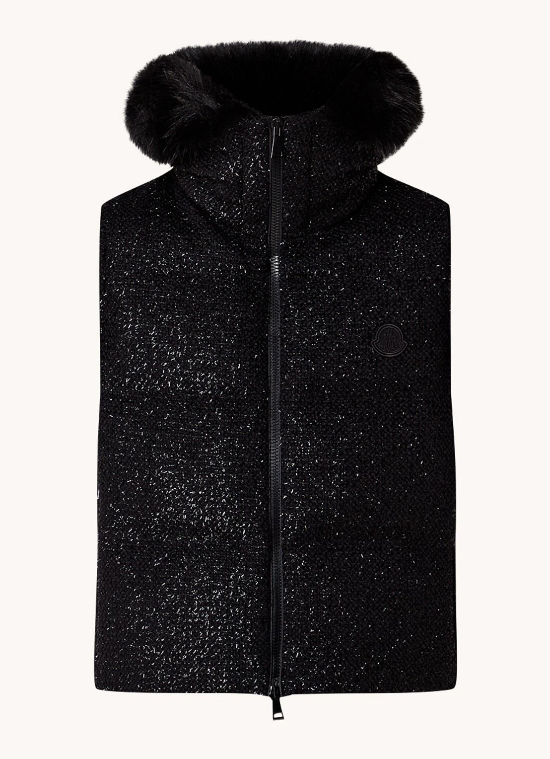 Moncler Carrelet gewatteerde bodywarmer met donsvulling en imitatiebontkraag - voorkant zwart