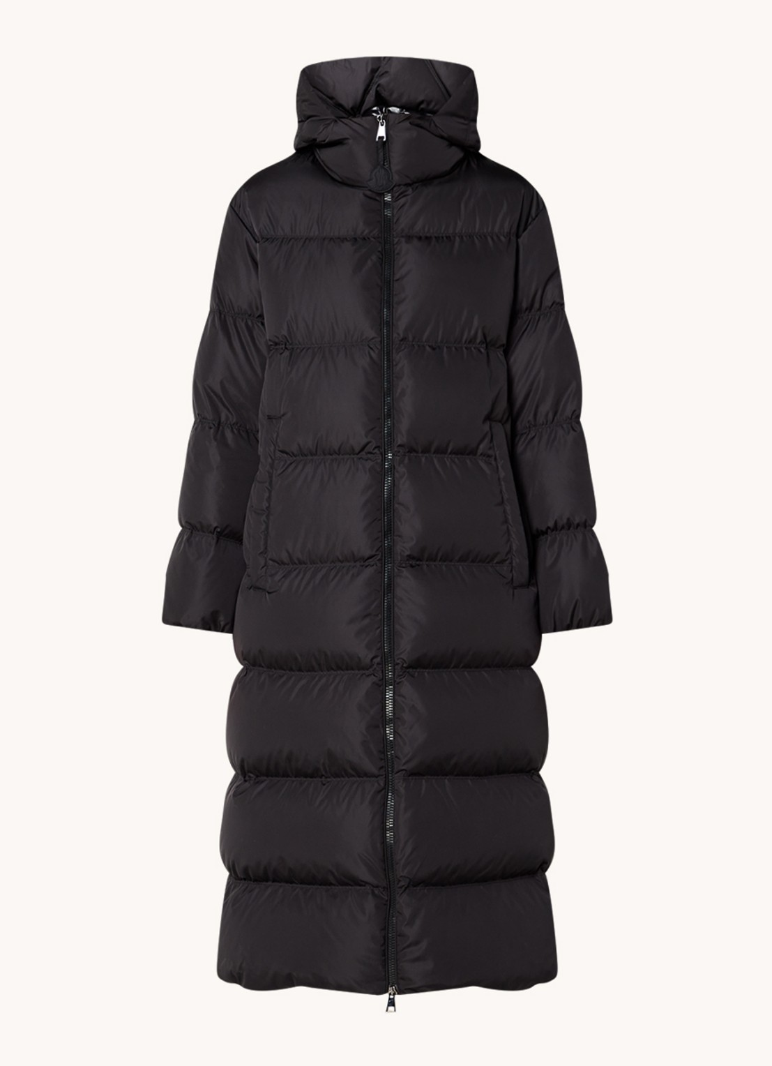 Moncler Catchet longline puffer jas met donsvulling en ritszakken  - voorkant 2 zwart