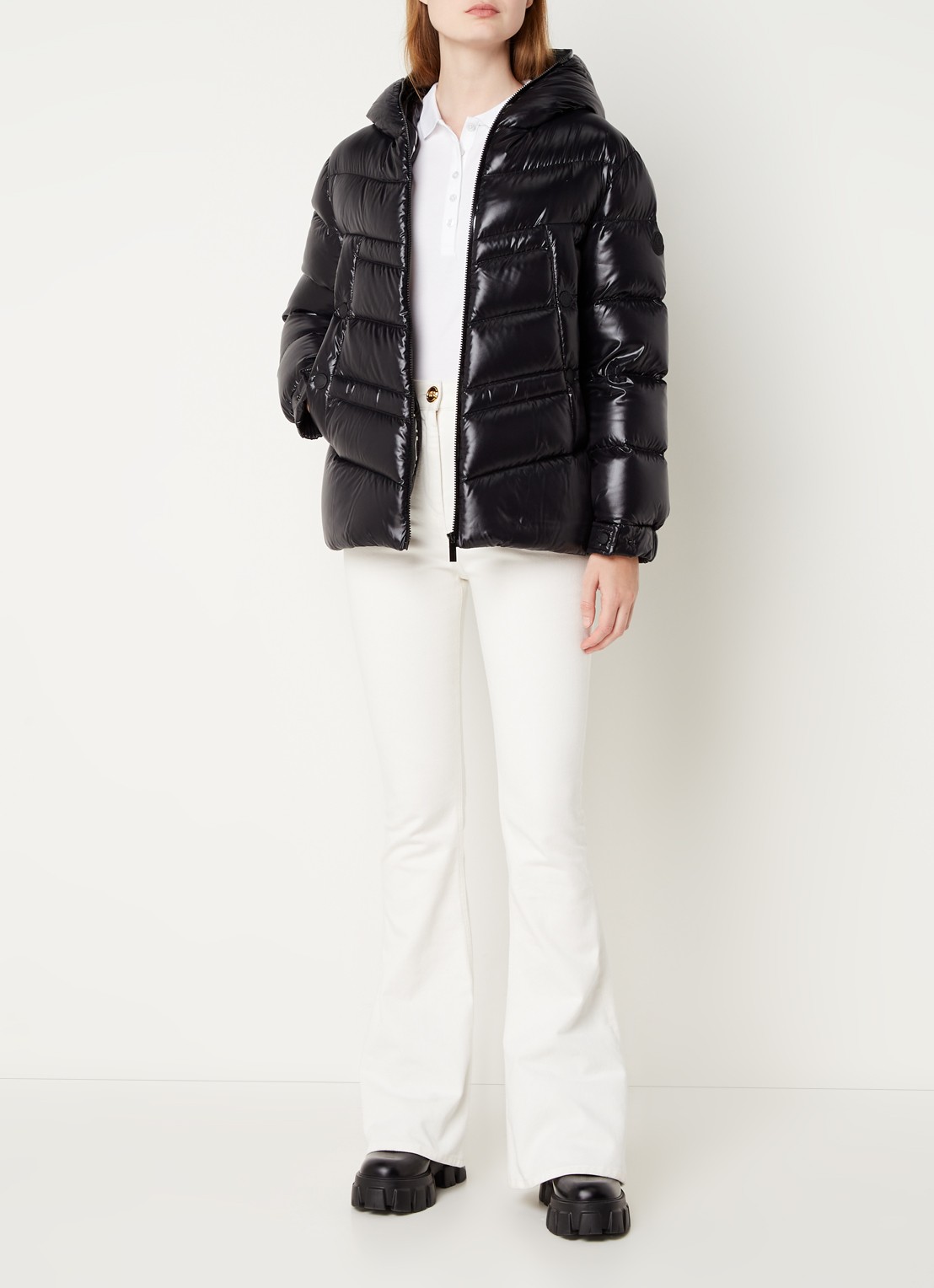 Moncler Clair puffer jack met donsvulling en steekzakken  - voorkant 3 zwart