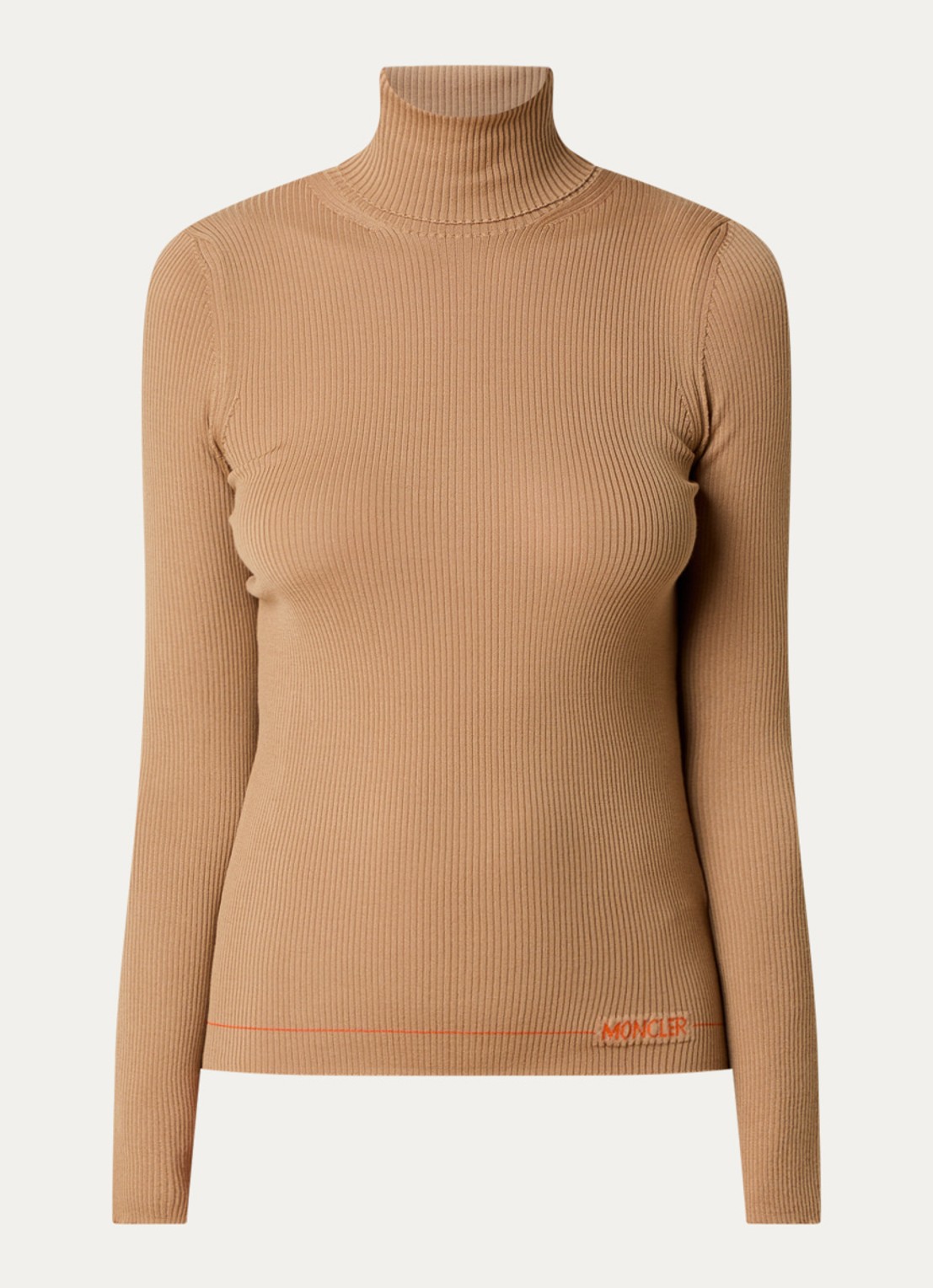 Moncler Dolcevita ribgebreide trui van wol - voorkant camel