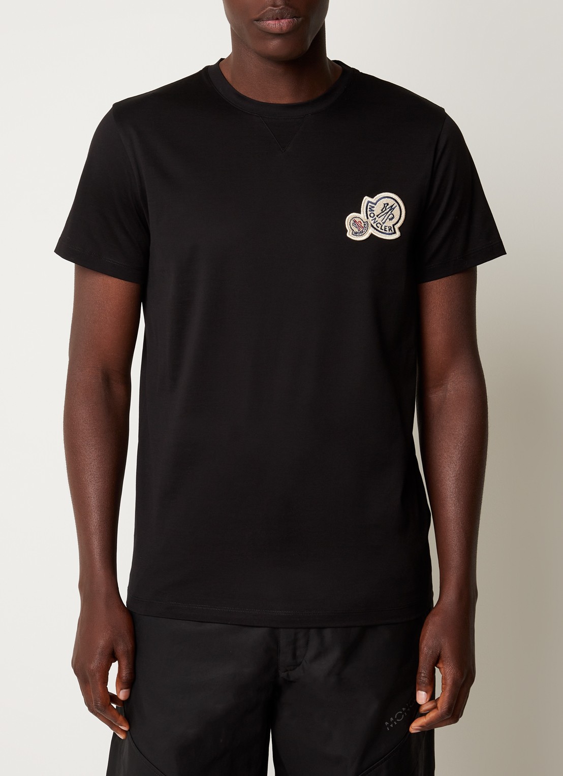 Moncler Double logo T-shirt van jersey  - detail 4 zwart