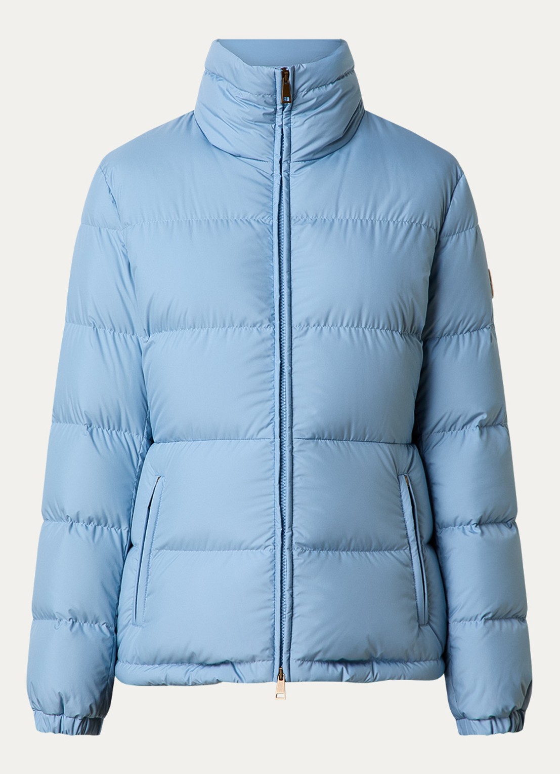 Moncler Dourbe puffer jack met donsvulling en logo - voorkant 4 lichtblauw