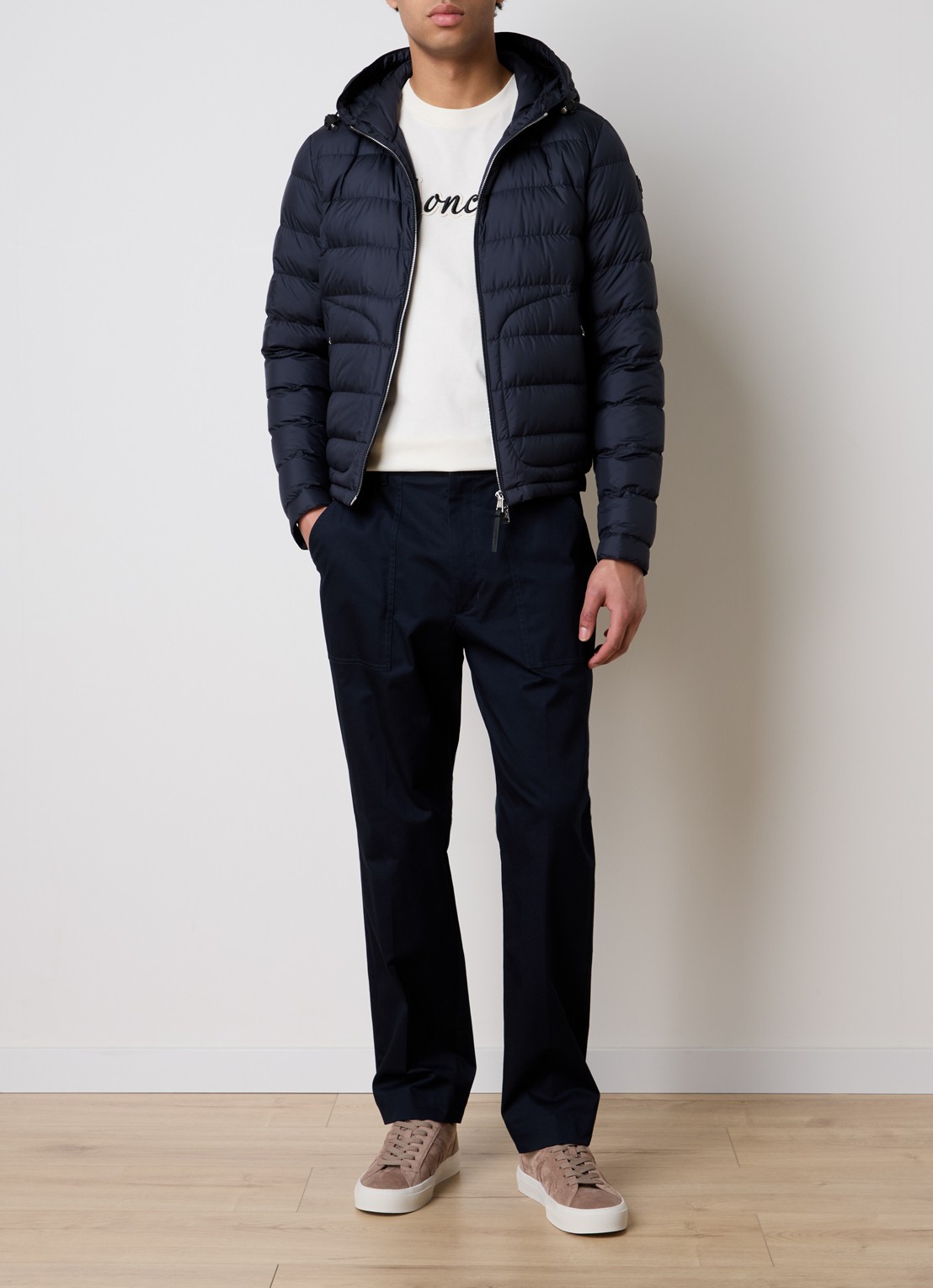Moncler Estriere gewatteerde jas met donsvulling en capuchon  - voorkant 5 donkerblauw
