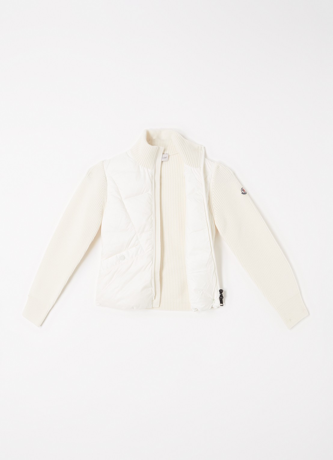 Moncler Fijngebreid jack van wol met donsvulling - voorkant 3 gebroken wit