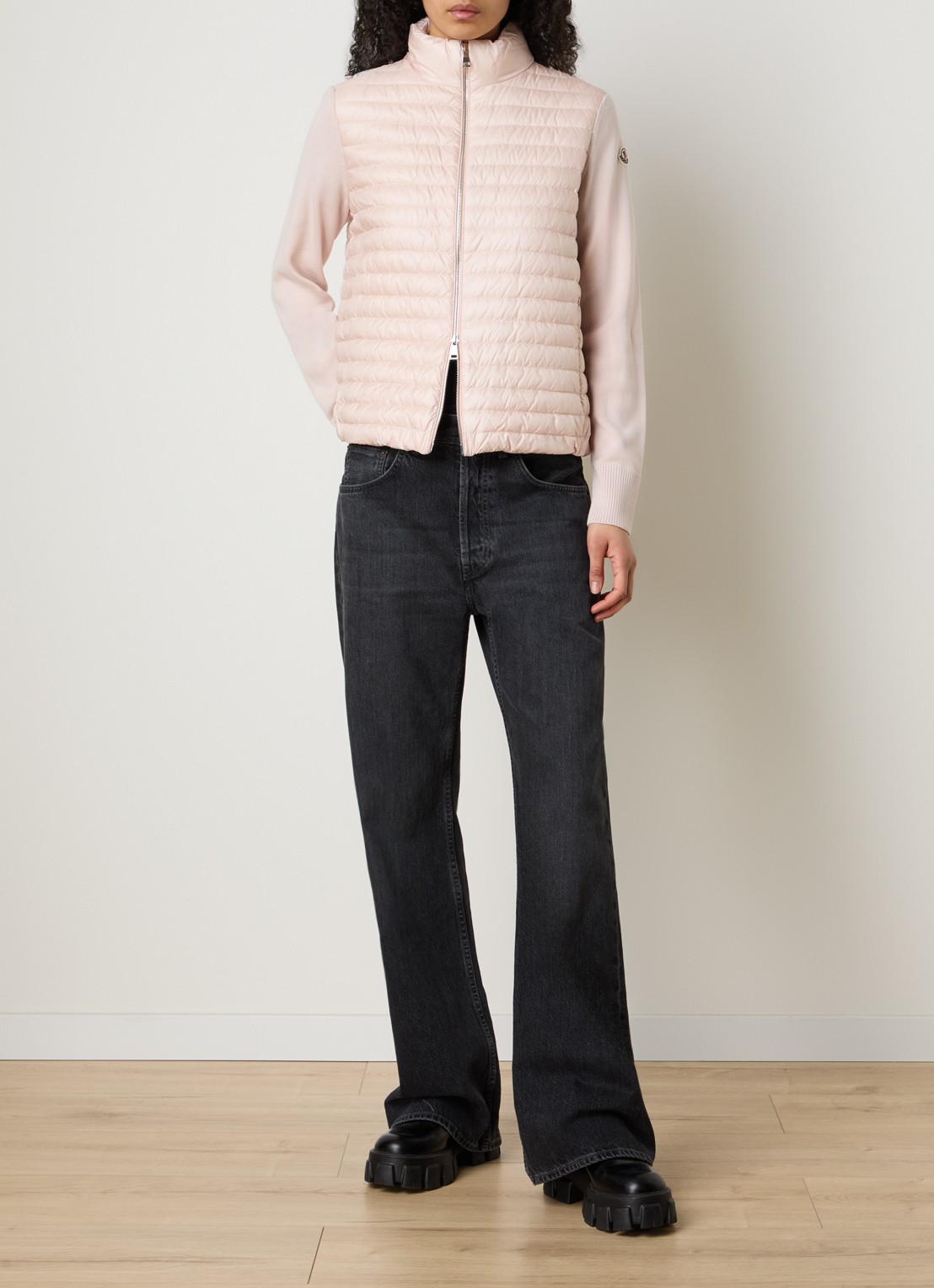 Moncler Fijngebreid vest met gewatteerd voorpand - voorkant 6 roze