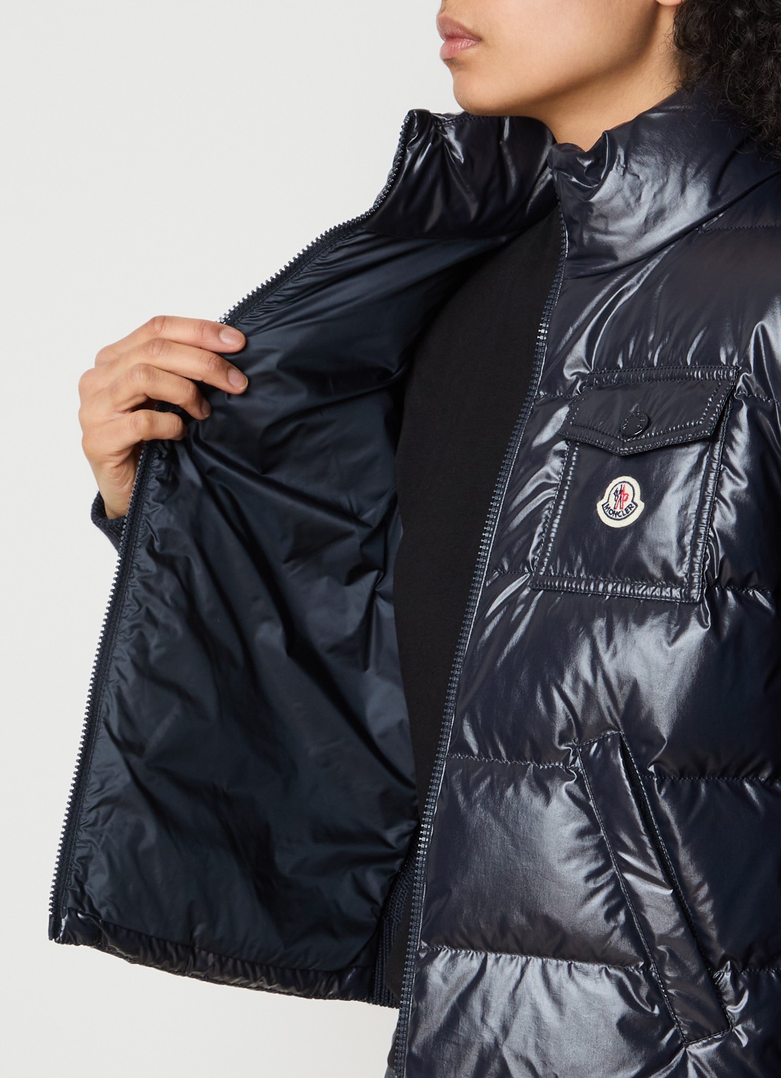 Moncler Fijngebreid vest met gewatteerd voorpand - detail 3 donkerblauw