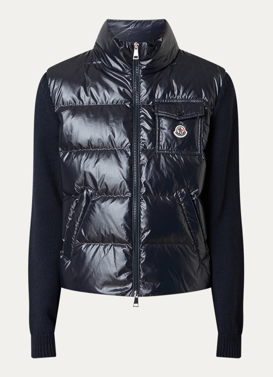 Moncler Fijngebreid vest met gewatteerd voorpand - voorkant 5 donkerblauw