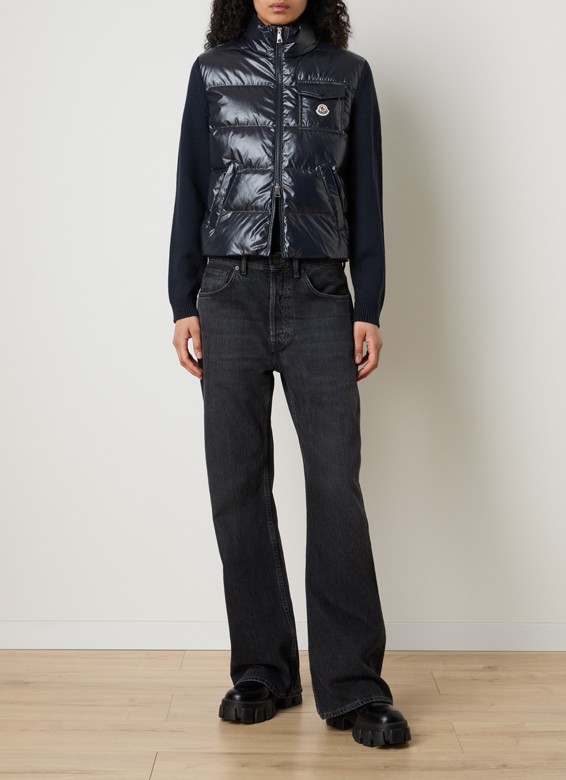 Moncler Fijngebreid vest met gewatteerd voorpand - voorkant 6 donkerblauw