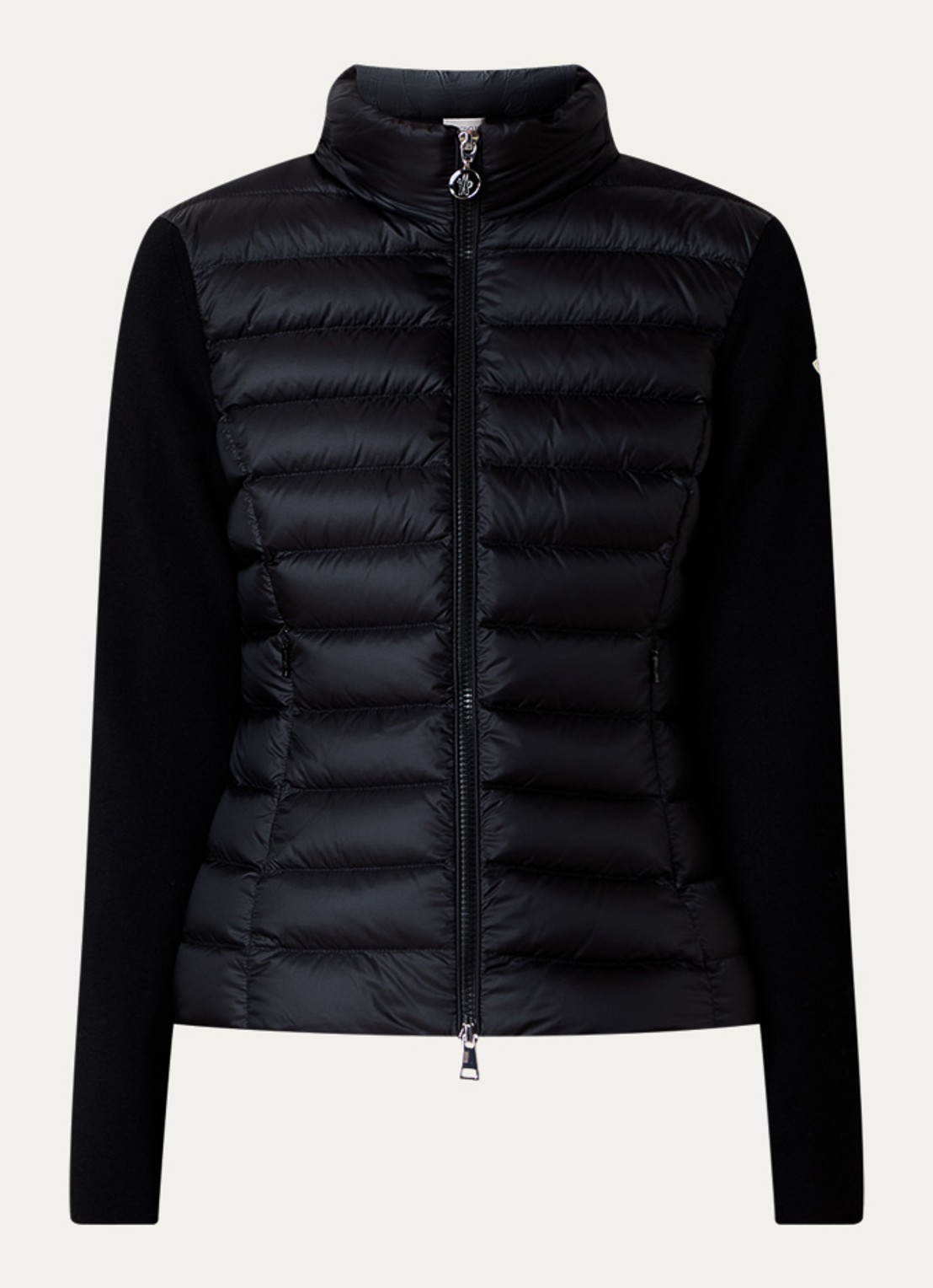 Moncler Fijngebreid vest van scheerwol met gewatteerd voor- en achterpand - voorkant zwart