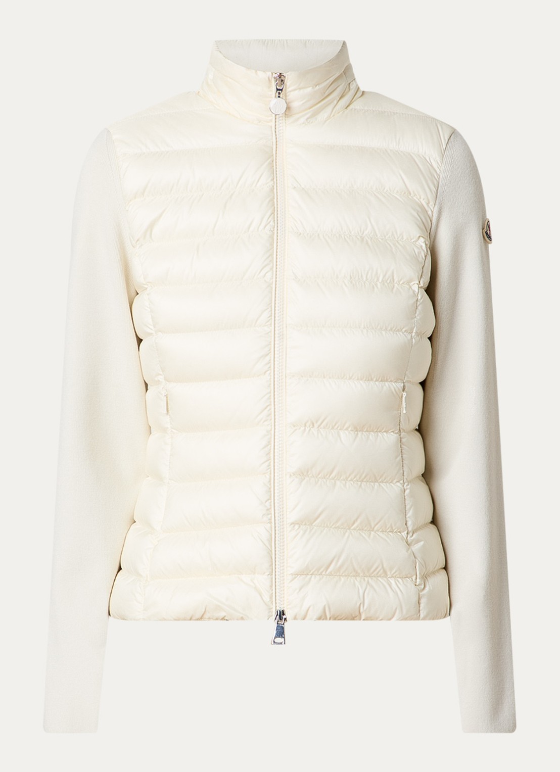 Moncler Fijngebreid vest van scheerwol met gewatteerd voor- en achterpand - voorkant naturel