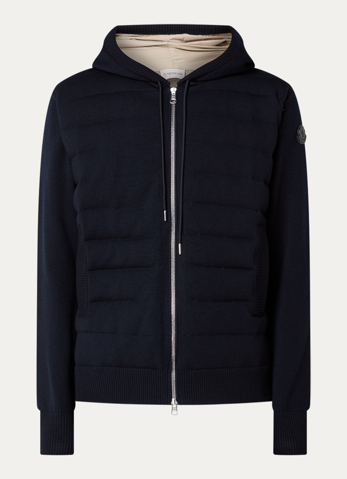 Moncler Fijngebreid vest van scheerwol met gewatteerd voorpand en donsvulling - voorkant 5 donkerblauw