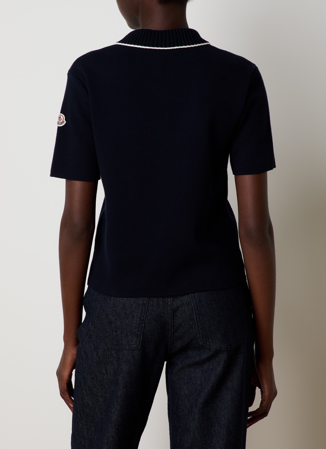 Moncler Fijngebreide polo met logo - achterkant donkerblauw