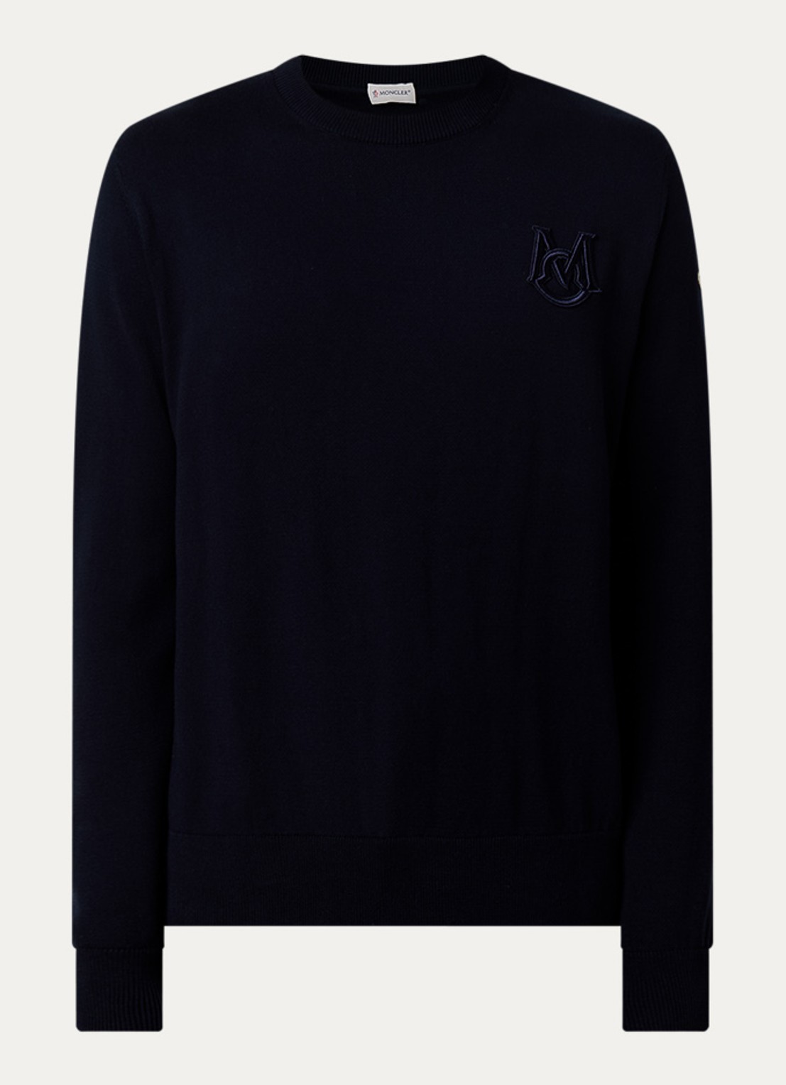Moncler Fijngebreide pullover met logoborduring - voorkant donkerblauw