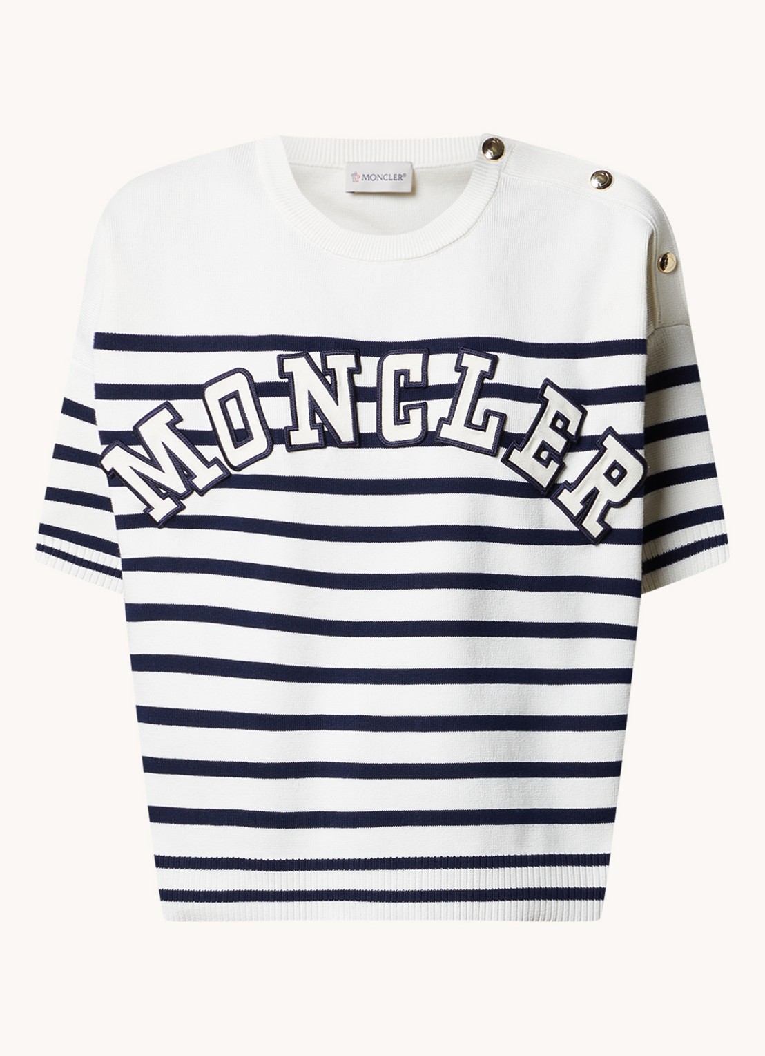 Moncler Fijngebreide top met logo en sierknopen - voorkant gebroken wit