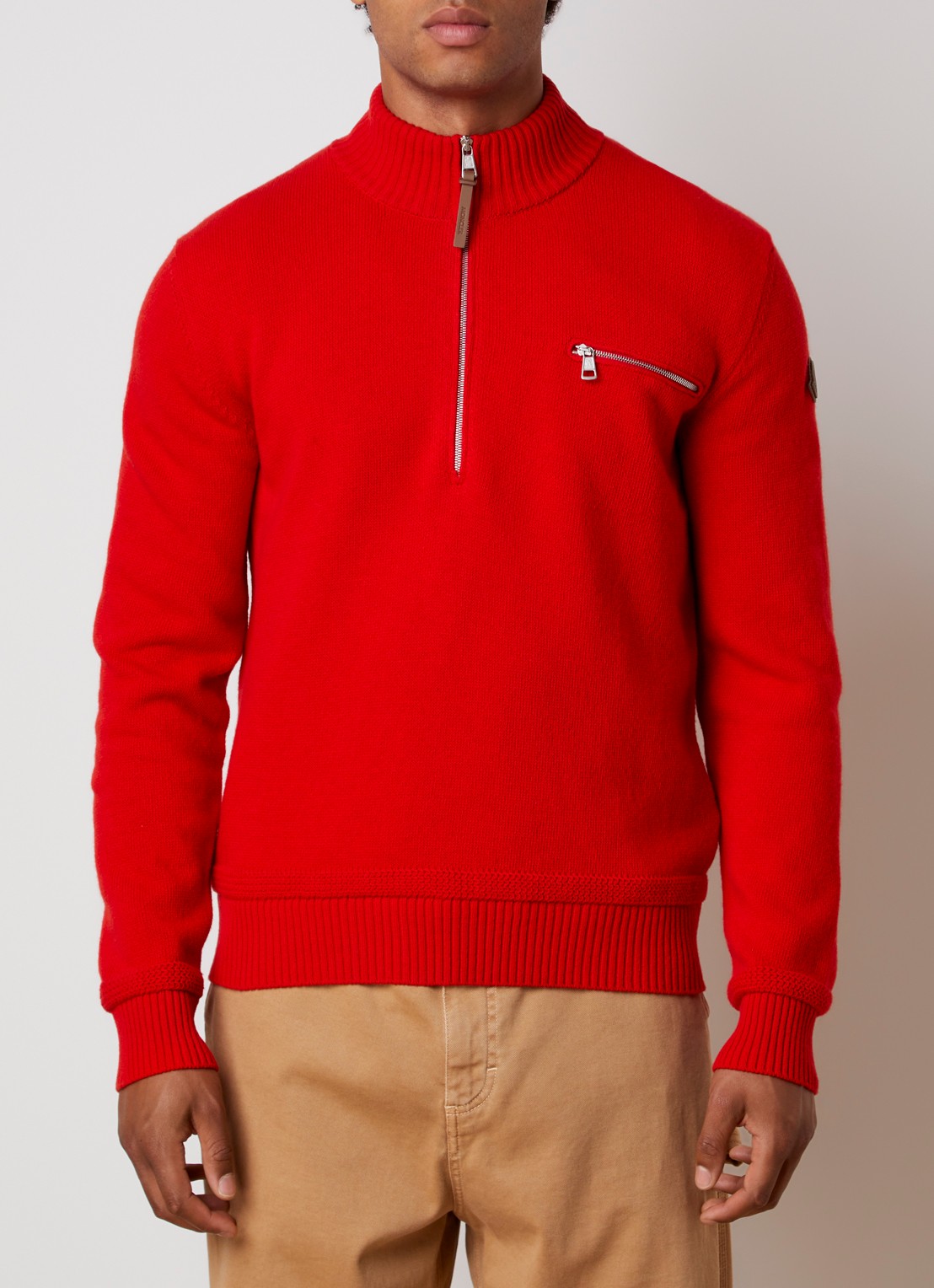 Moncler Fijngebreide trui in kasjmierblend met halve rits - detail 3 rood